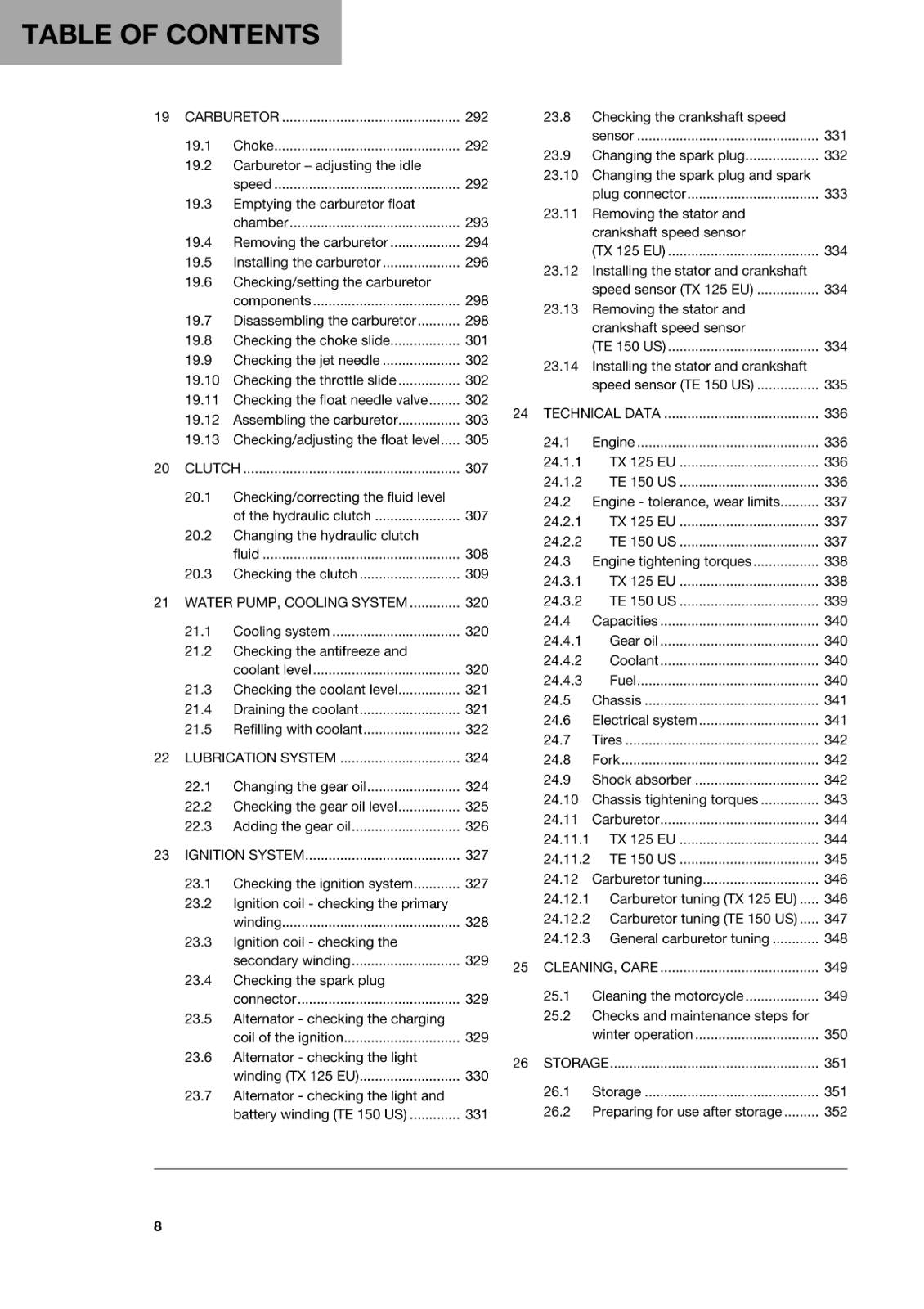 HUSQVARNA 2018 - TX 125 TE 150 - REPAIR WORKSHOP SERVICE MANUAL
