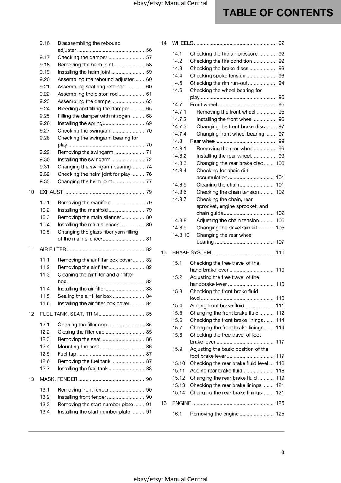 HUSQVARNA 2017 - TC 85 19/16 17/14 - WORKSHOP SERVICE MANUAL REPRINTED