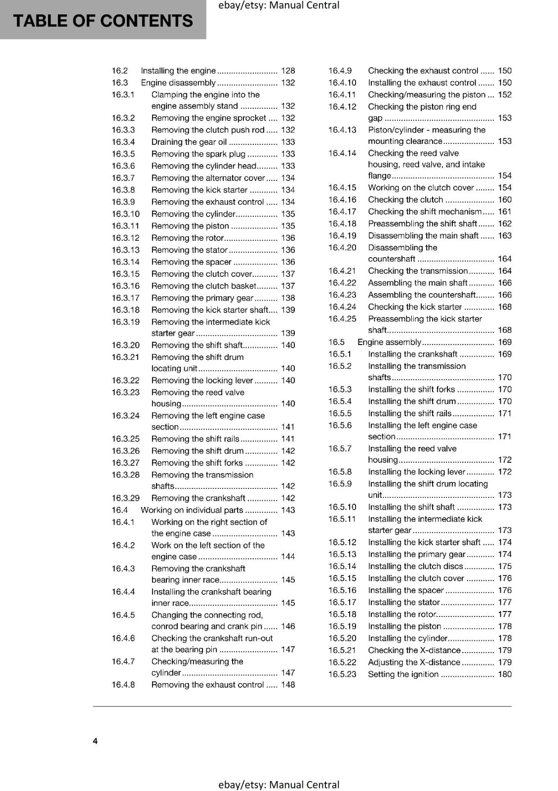 HUSQVARNA 2017 - TC 85 19/16 17/14 - WORKSHOP SERVICE MANUAL REPRINTED