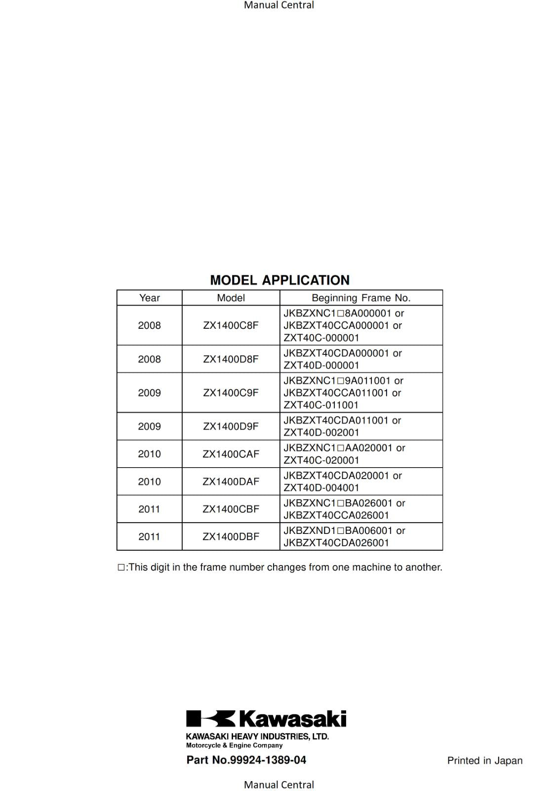 KAWASAKI 2008 2009 2010 2011 - ZZR 1400 ABS NINJA ZX-14 - WORKSHOP SERVICE