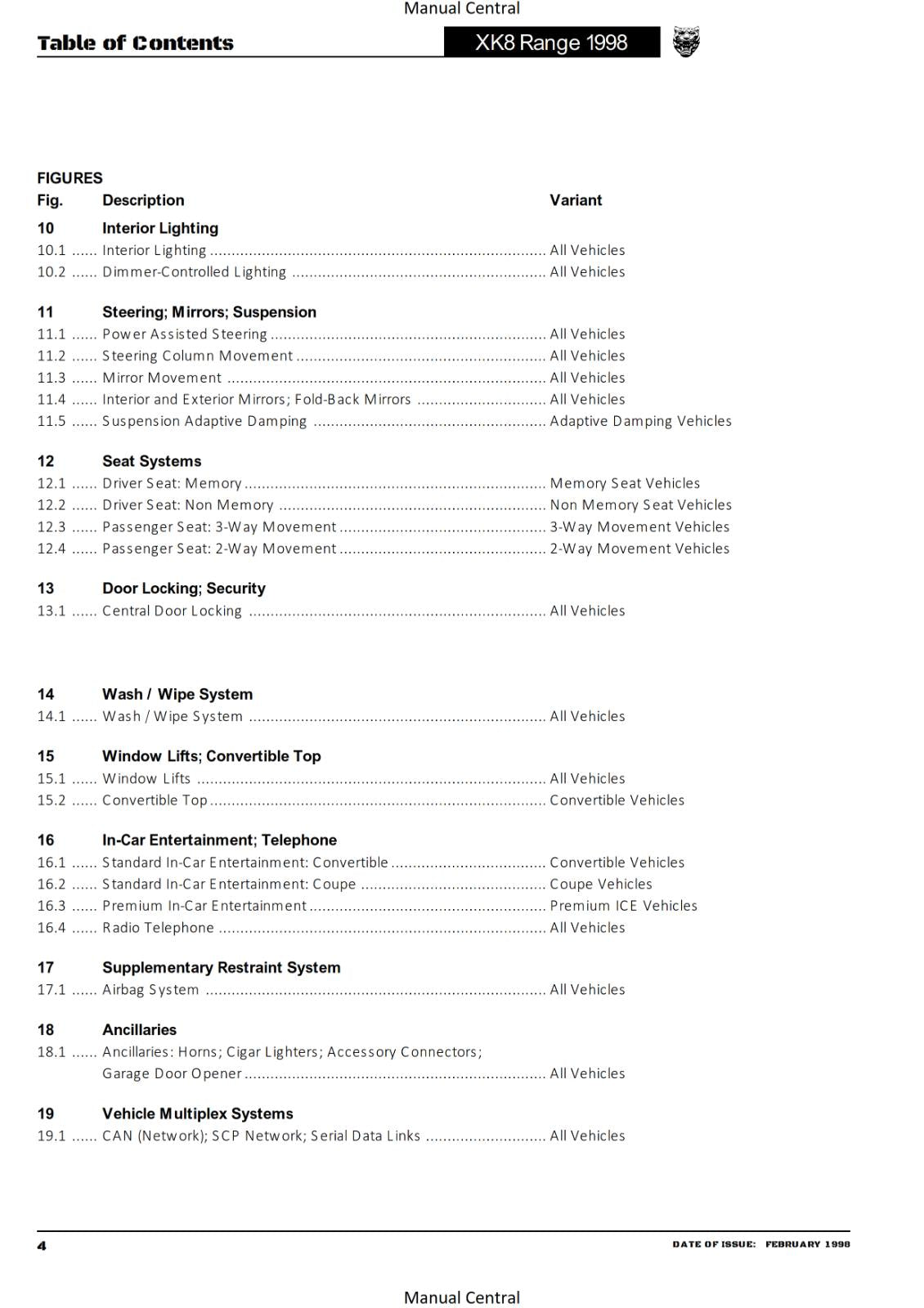 JAGUAR  XK8 RANGE - 1998 - ELECTRICAL GUIDE - WIRING CIRCUIT DIAGRAMS