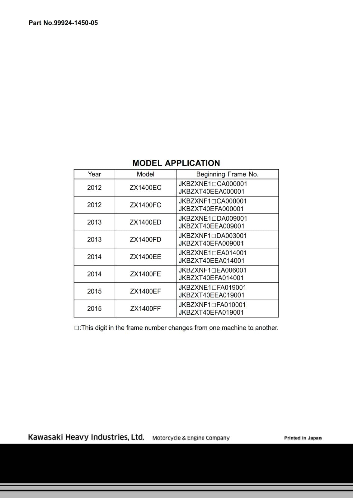 KAWASAKI 2012 2013 2014 2015 - ZZR 1400 ABS NINJA ZX-14R - WORKSHOP SERVICE