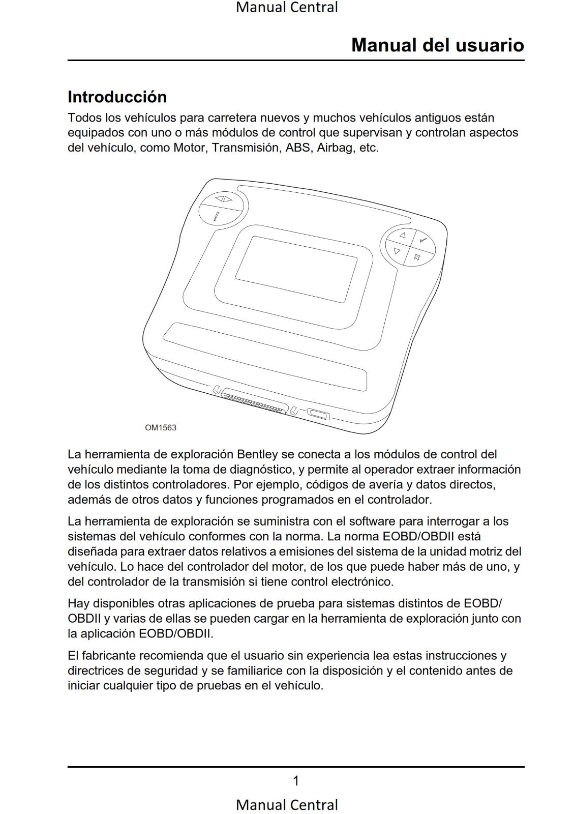 SPANISH LANGUAGE - BENTLEY OMICHECK USER MANUAL - REPRINTED COMB BOUND
