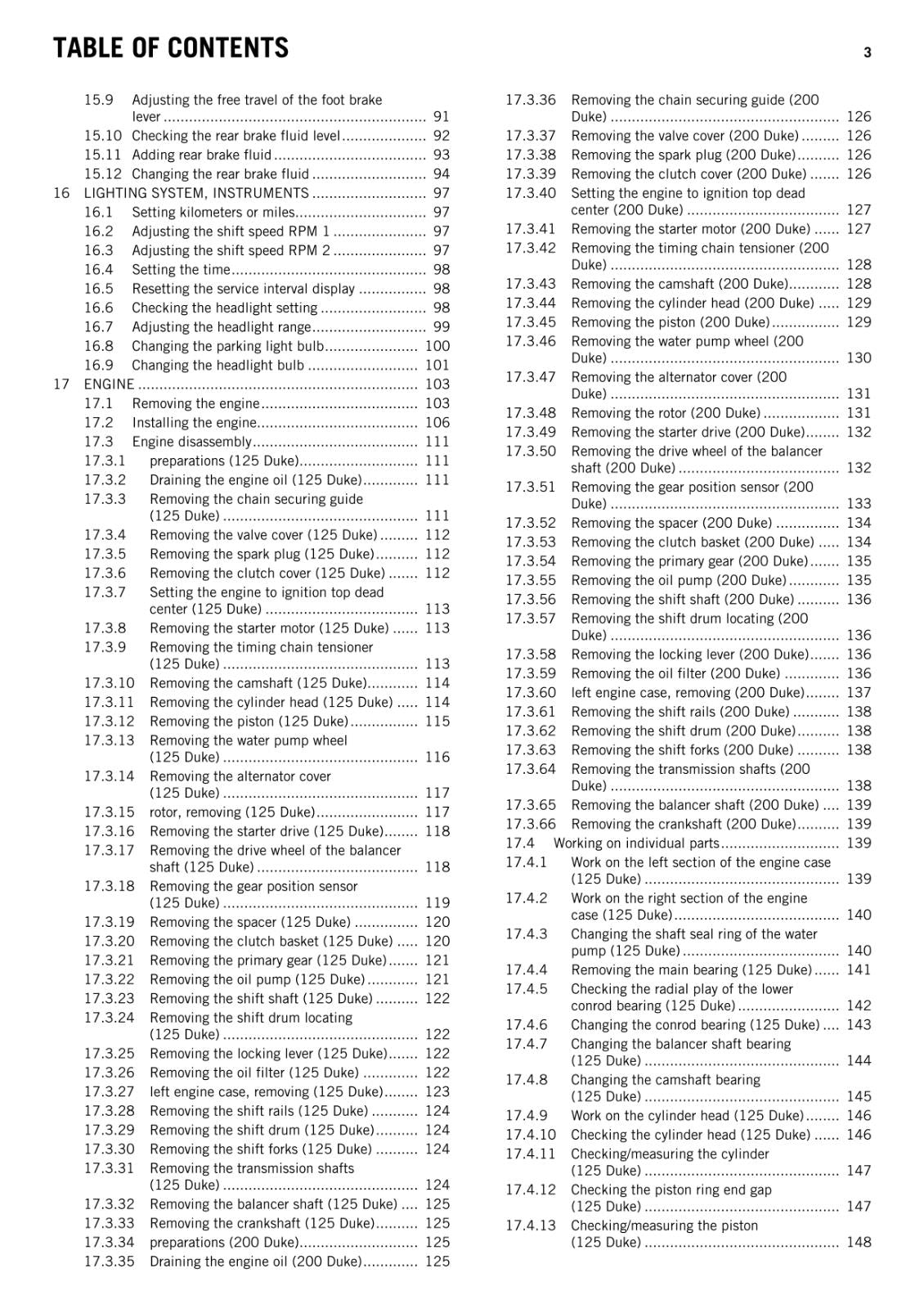 KTM 2015 - 125 200 DUKE - WORKSHOP REPAIR SERVICE MANUAL REPRINTED