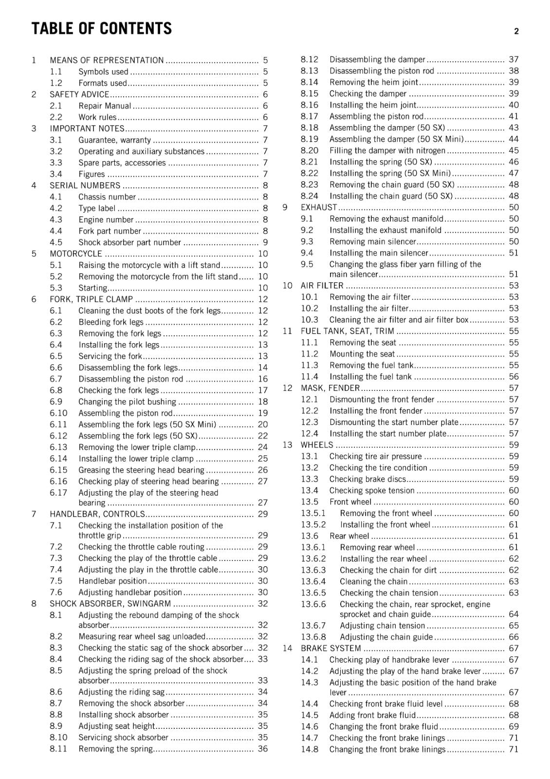 KTM 2014 - 50 SX MINI - WORKSHOP REPAIR SERVICE MANUAL