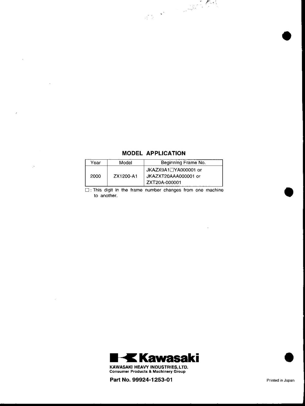 KAWASAKI 2000 - NINJA ZX-12R ZX1200-A1 - WORKSHOP SERVICE REPAIR MANUAL