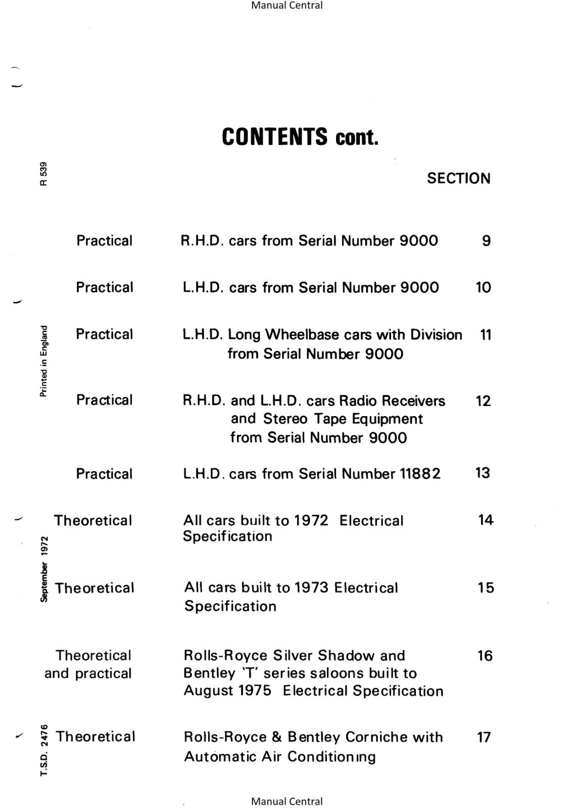ROLLS ROYCE CORNICHE  SILVER SHADOW BENTLEY T SERIES WIRING DIAGRAMS 1965- 1976
