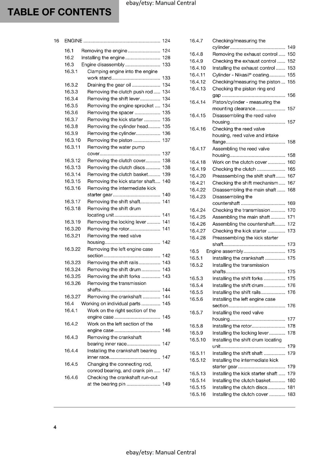 HUSQVARNA 2016 - TC 250 - REPAIR WORKSHOP SERVICE MANUAL