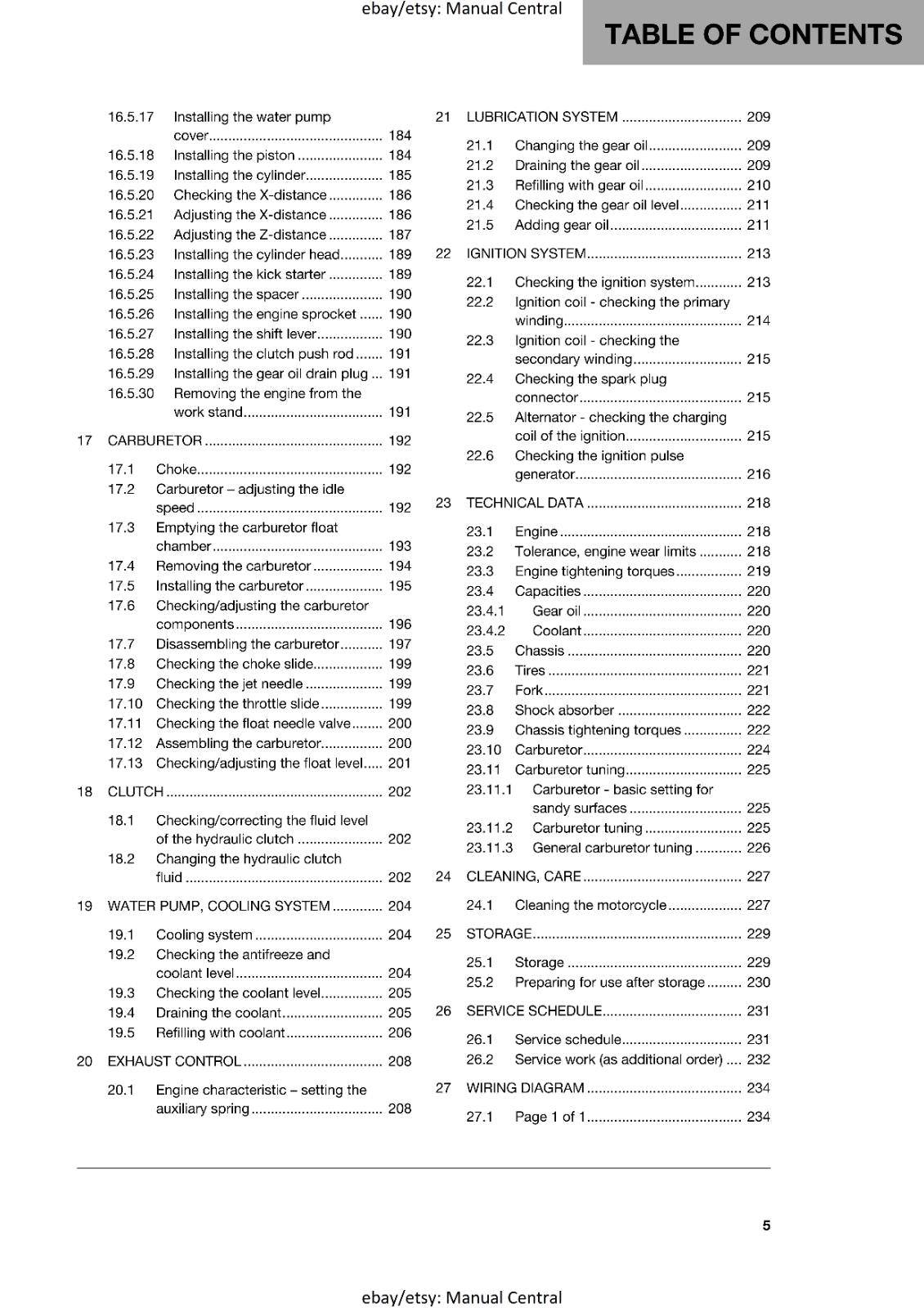 HUSQVARNA 2016 - TC 250 - REPAIR WORKSHOP SERVICE MANUAL
