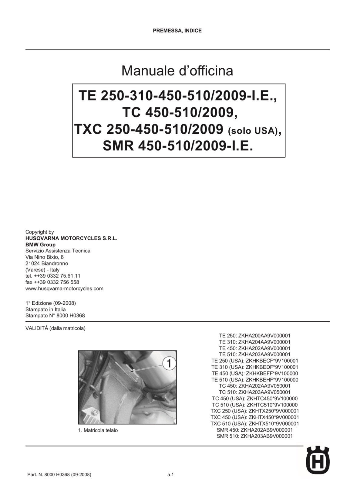 ITALIAN HUSQVARNA TE TC TXC SMR 250 450 510 2009 REPAIR WORKSHOP SERVICE MANUAL