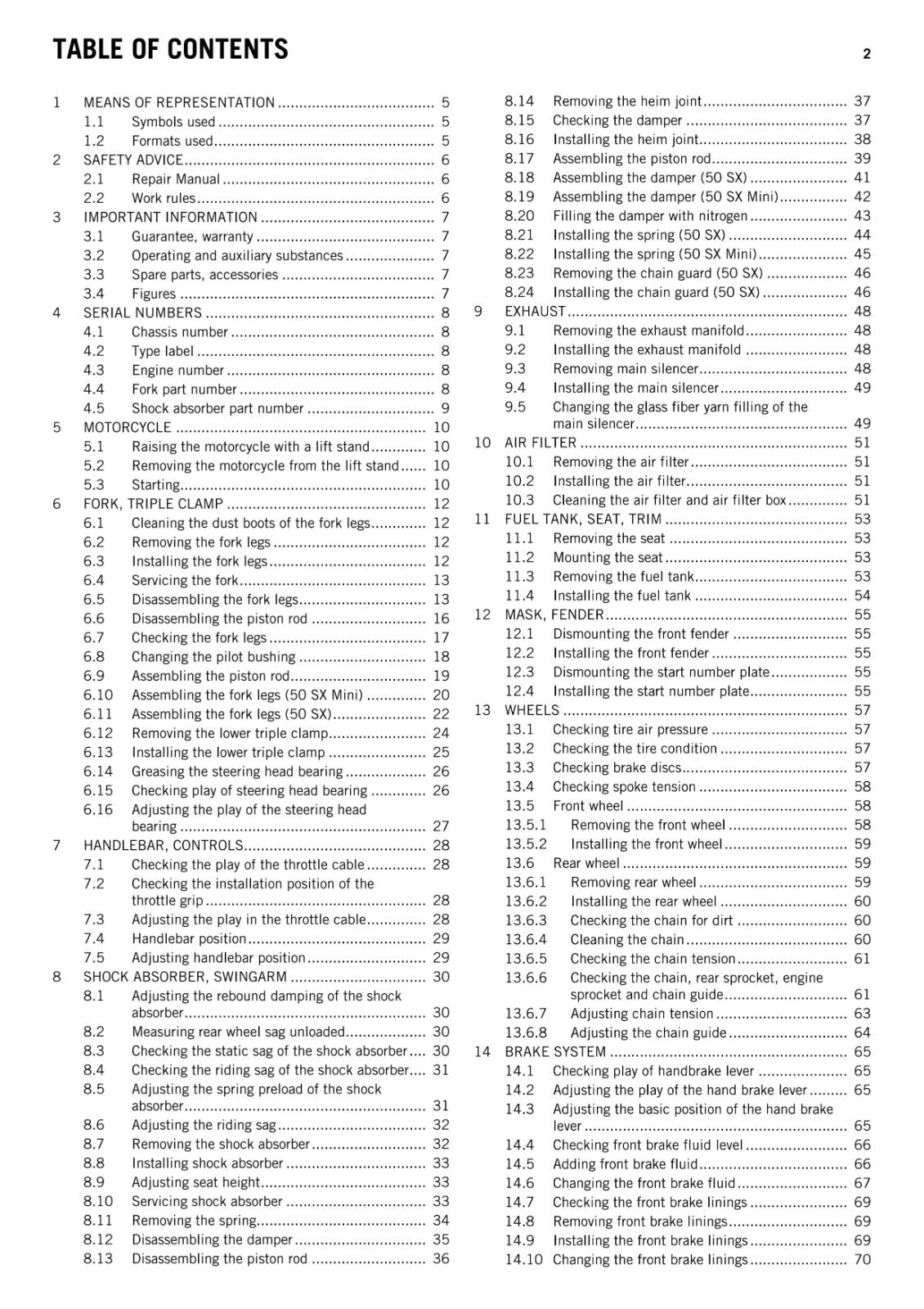 KTM 2013 - 50 SX MINI - WORKSHOP REPAIR SERVICE MANUAL