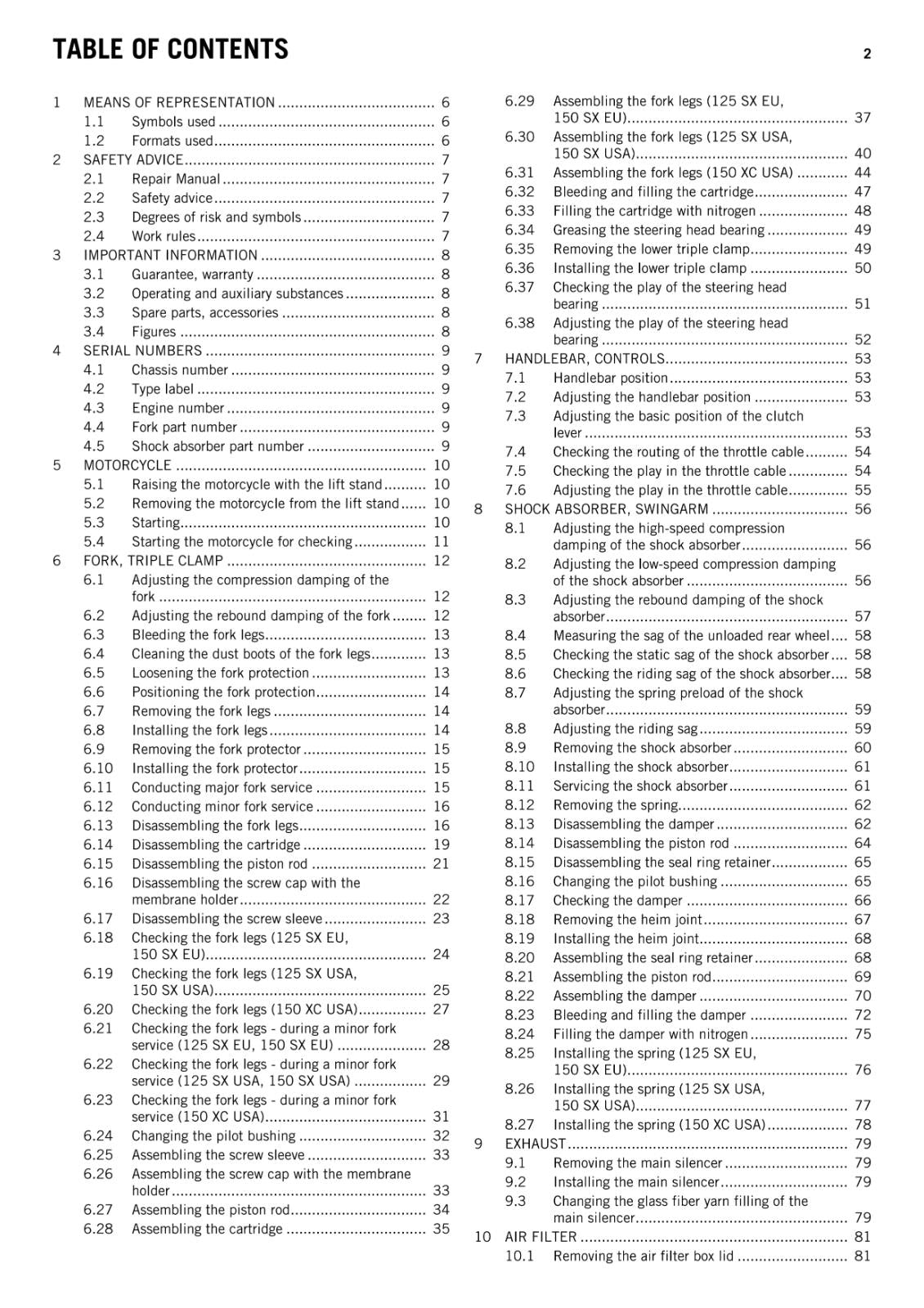 KTM 2013 - 125 150 SX XC - WORKSHOP REPAIR SERVICE MANUAL