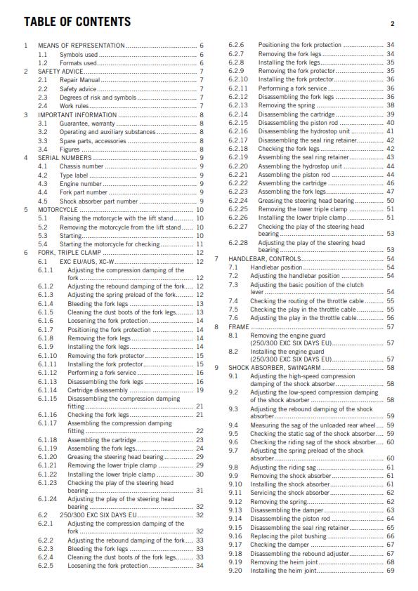 KTM 2013 - 250 300 EXC SIX DAYS XC-W - WORKSHOP REPAIR SERVICE MANUAL
