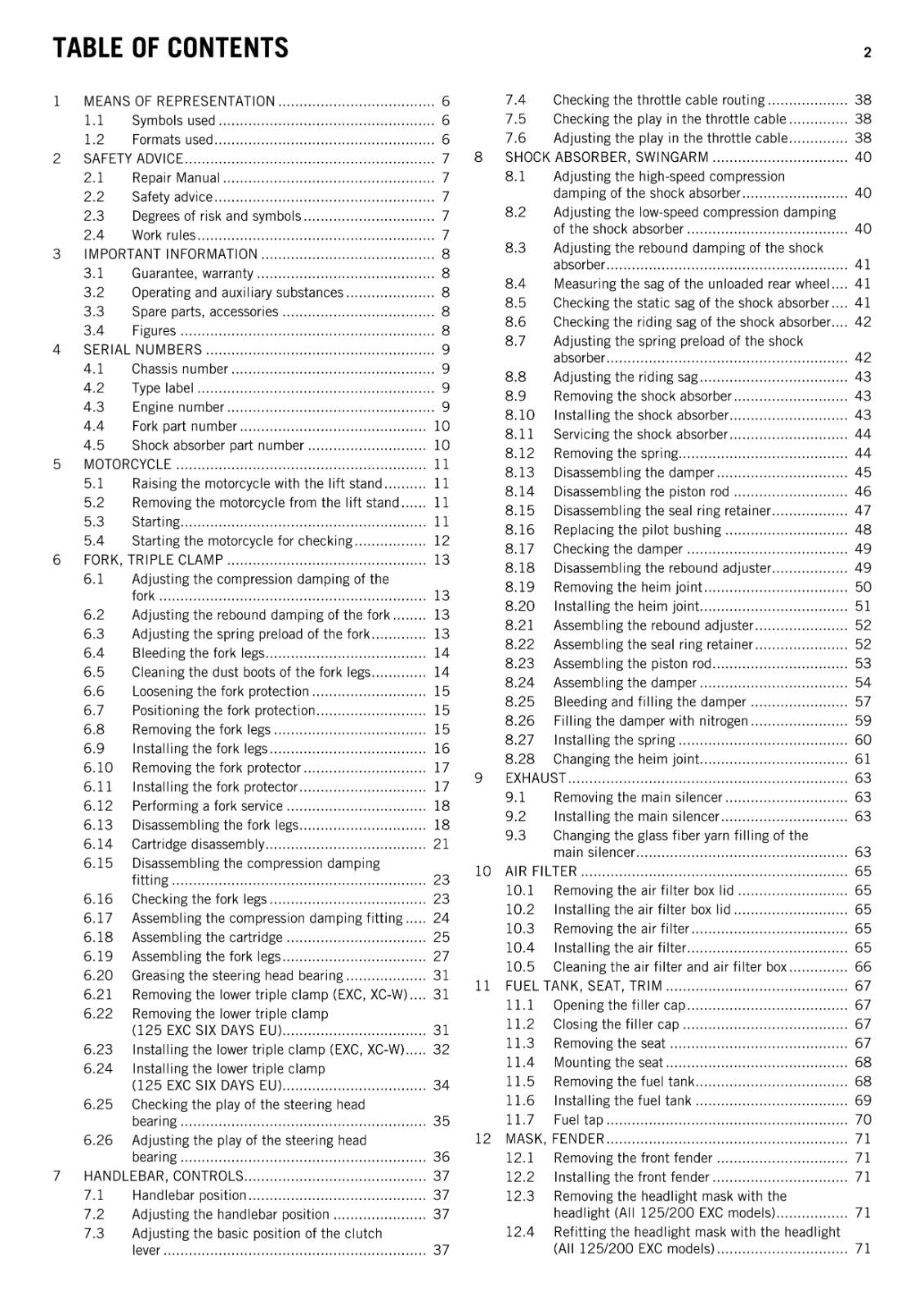KTM 2012 - 125 200 EXC SIX DAYS XC-W - WORKSHOP SERVICE REPAIR MANUAL