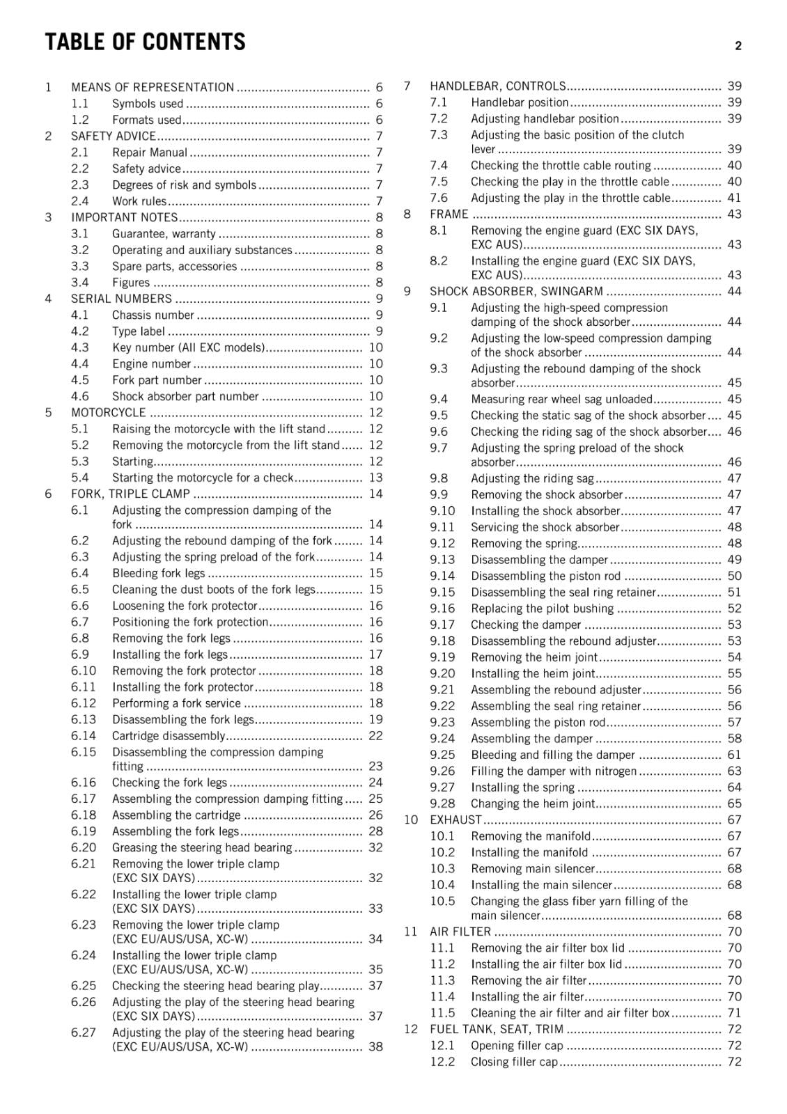 KTM 2012 - 450 500 EXC SIX DAYS XC-W - WORKSHOP SERVICE REPAIR MANUAL