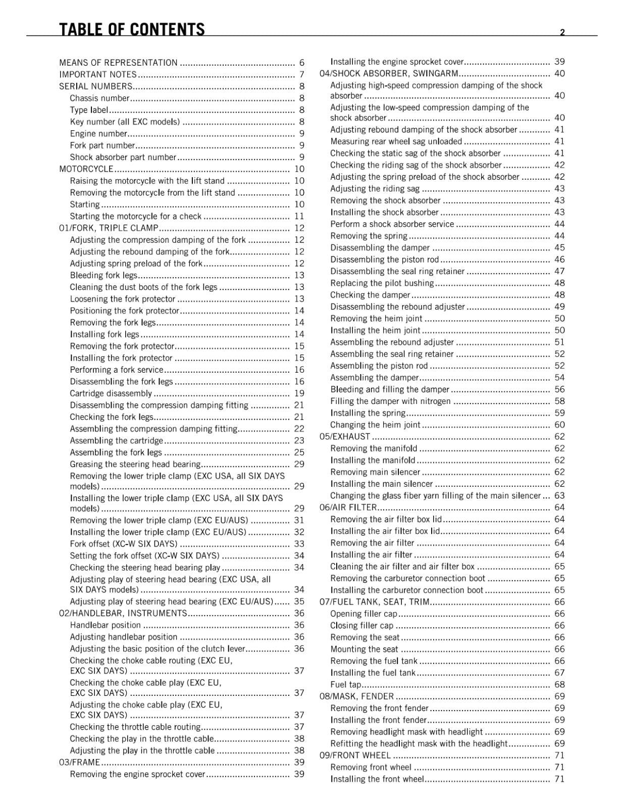 KTM 2011 - 400 450 530 EXC XC-W SIX DAYS - WORKSHOP SERVICE REPAIR MANUAL