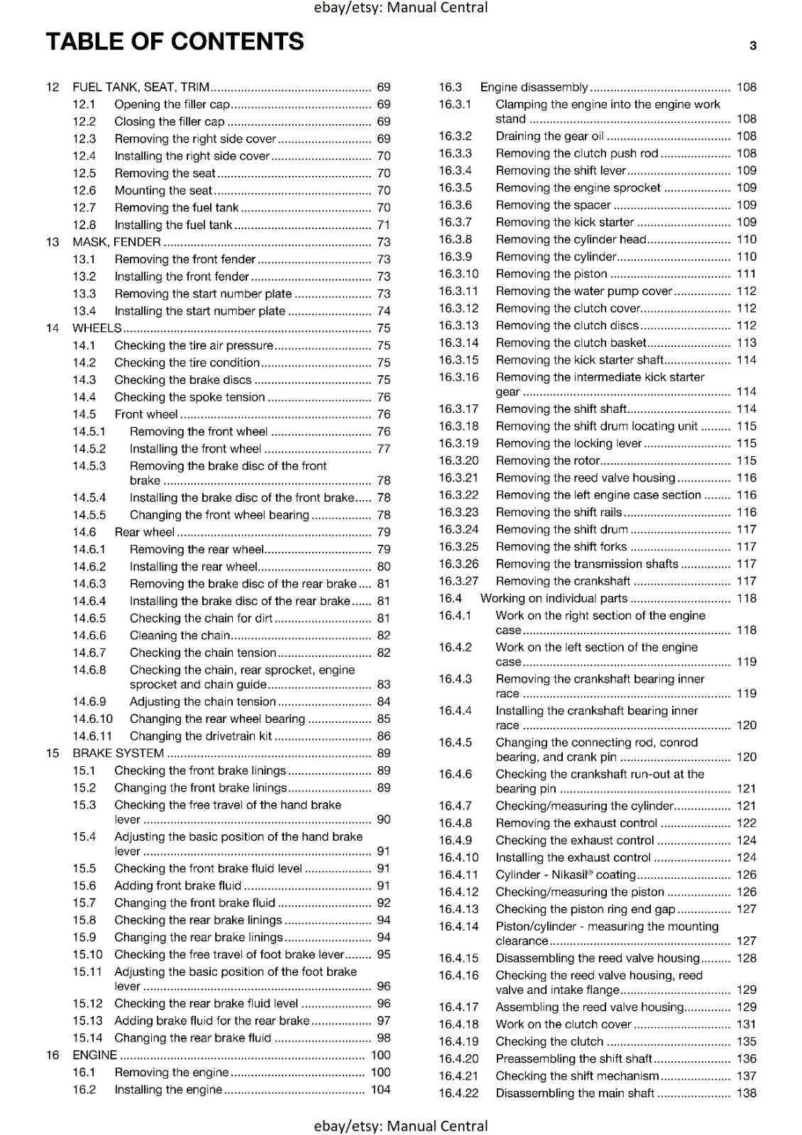 HUSQVARNA 2014 - TC 250 EU - REPAIR WORKSHOP SERVICE MANUAL REPRINTED