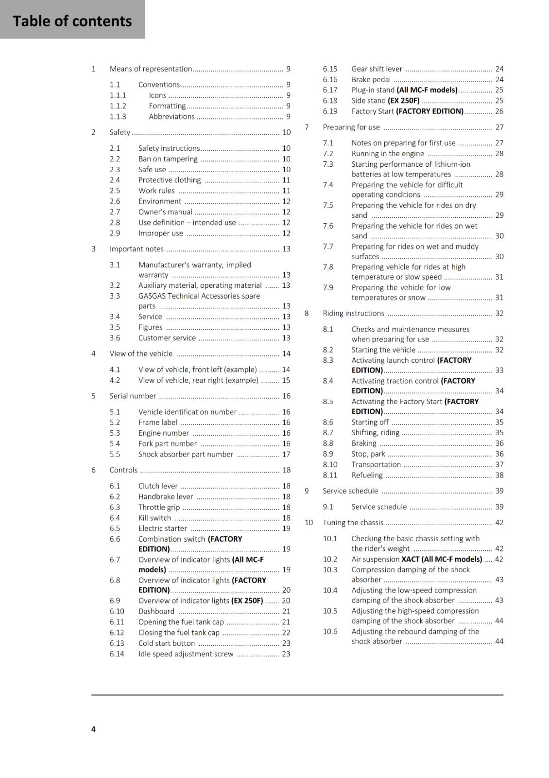 GASGAS 2025 OWNERS MANUAL - MC EX 250F FACTORY EDITION