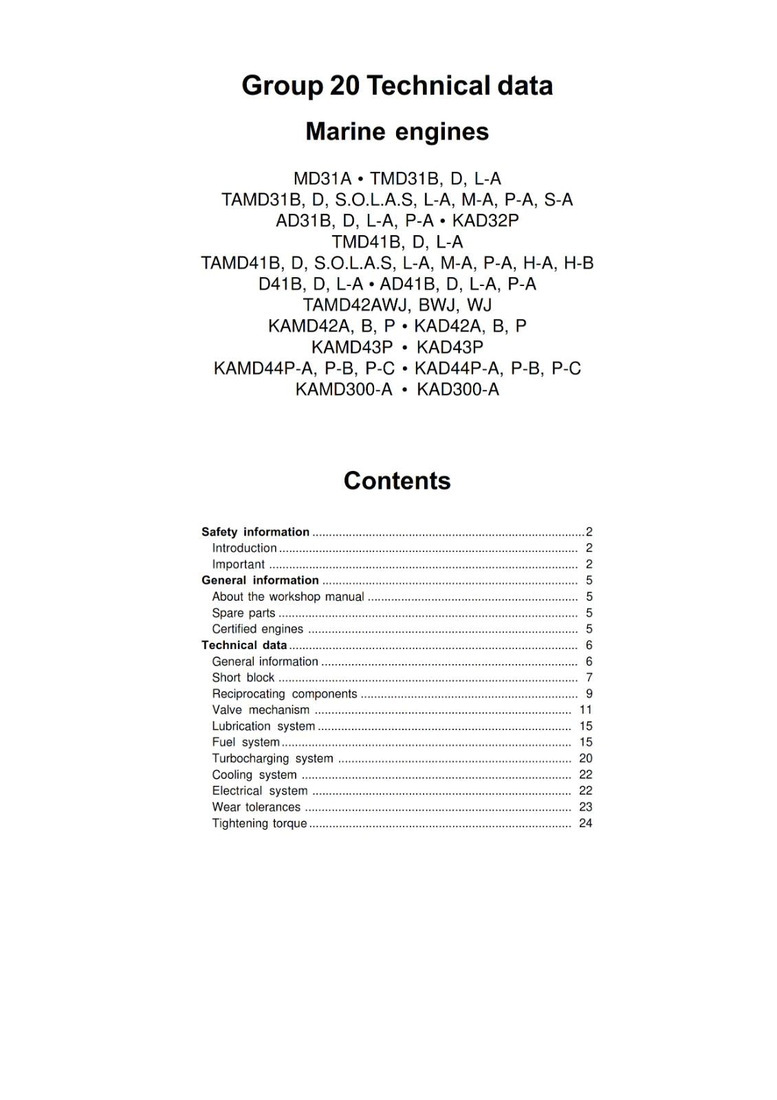 VOLVO PENTA 31 32 41 42 43 44 300 SERIES - TECHNICAL DATA