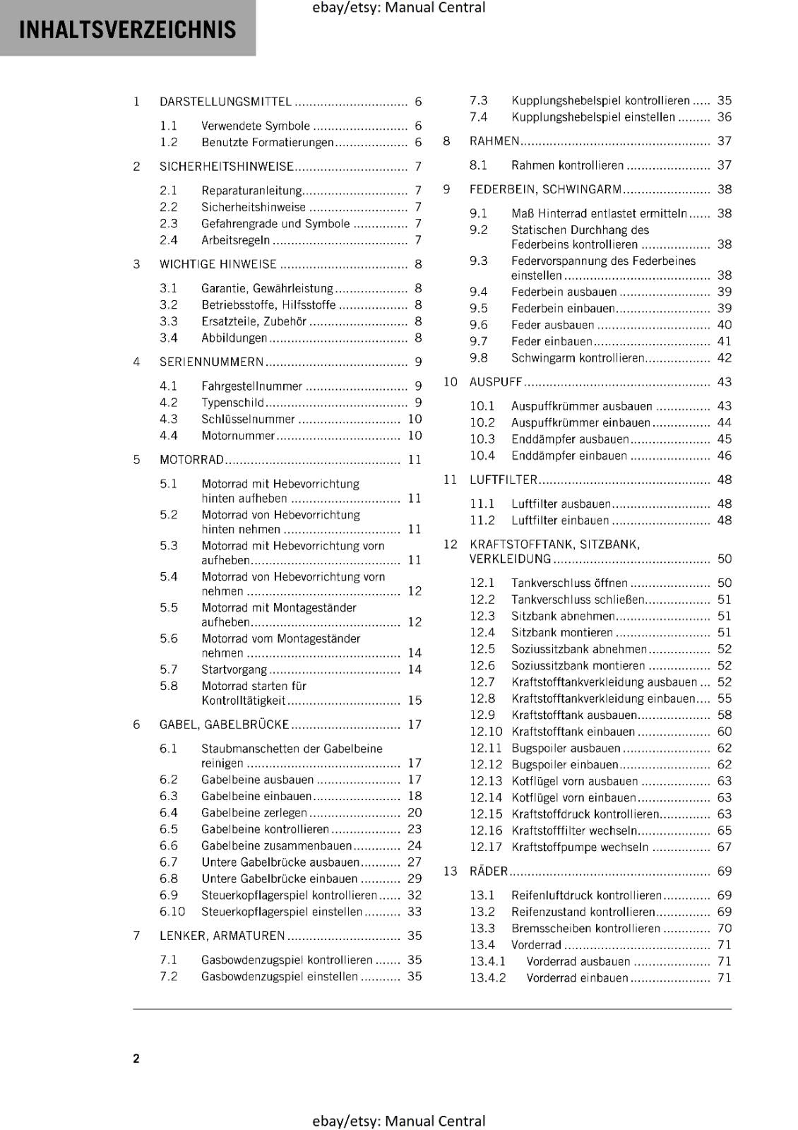 GERMAN LANGUAGE - KTM 2016 - 390 DUKE - REPARTURANLEITUNG
