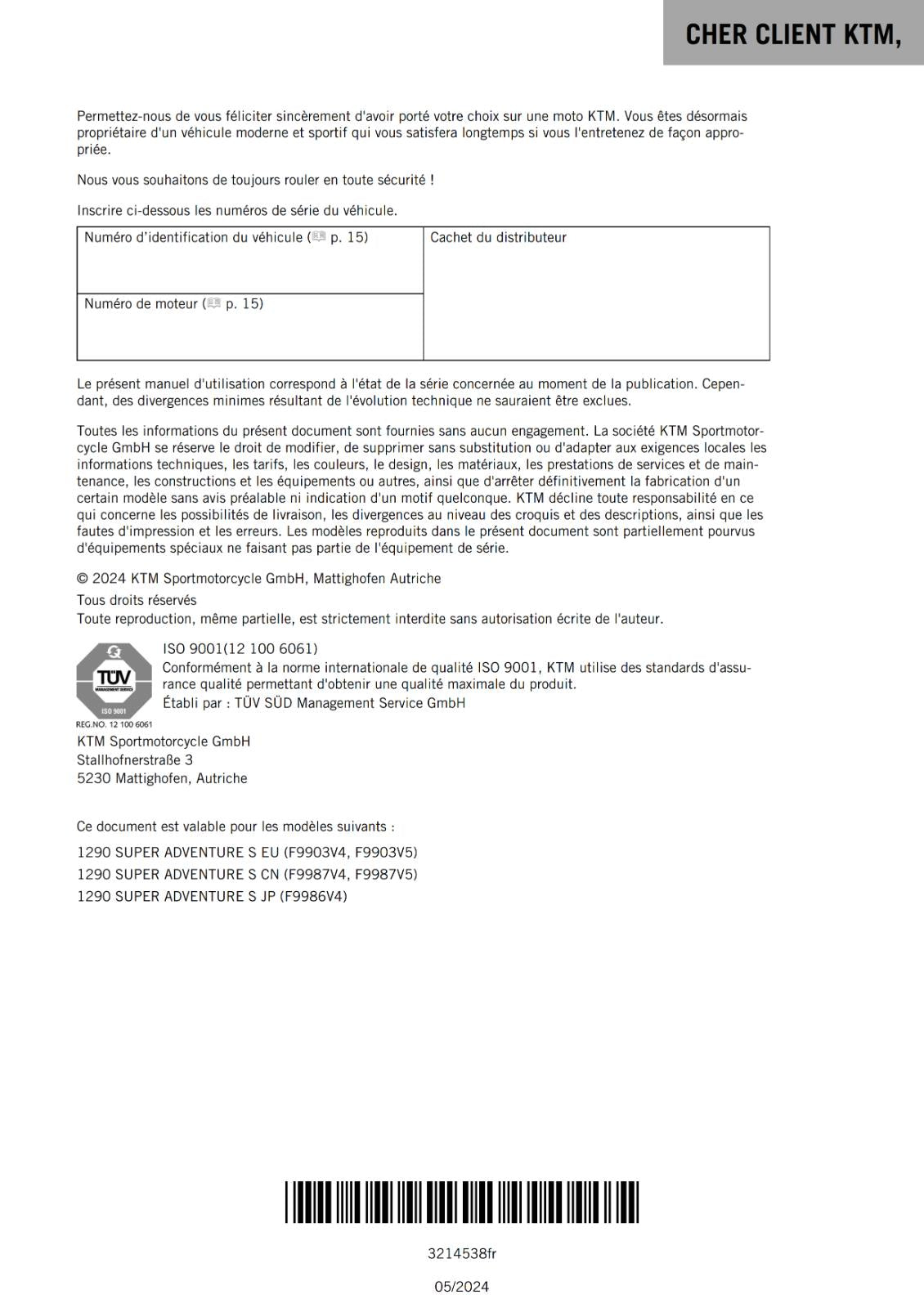 FRENCH LANGUAGE - KTM 2022 - 1290 SUPER ADVENTURE S - 2 MANUAL SET