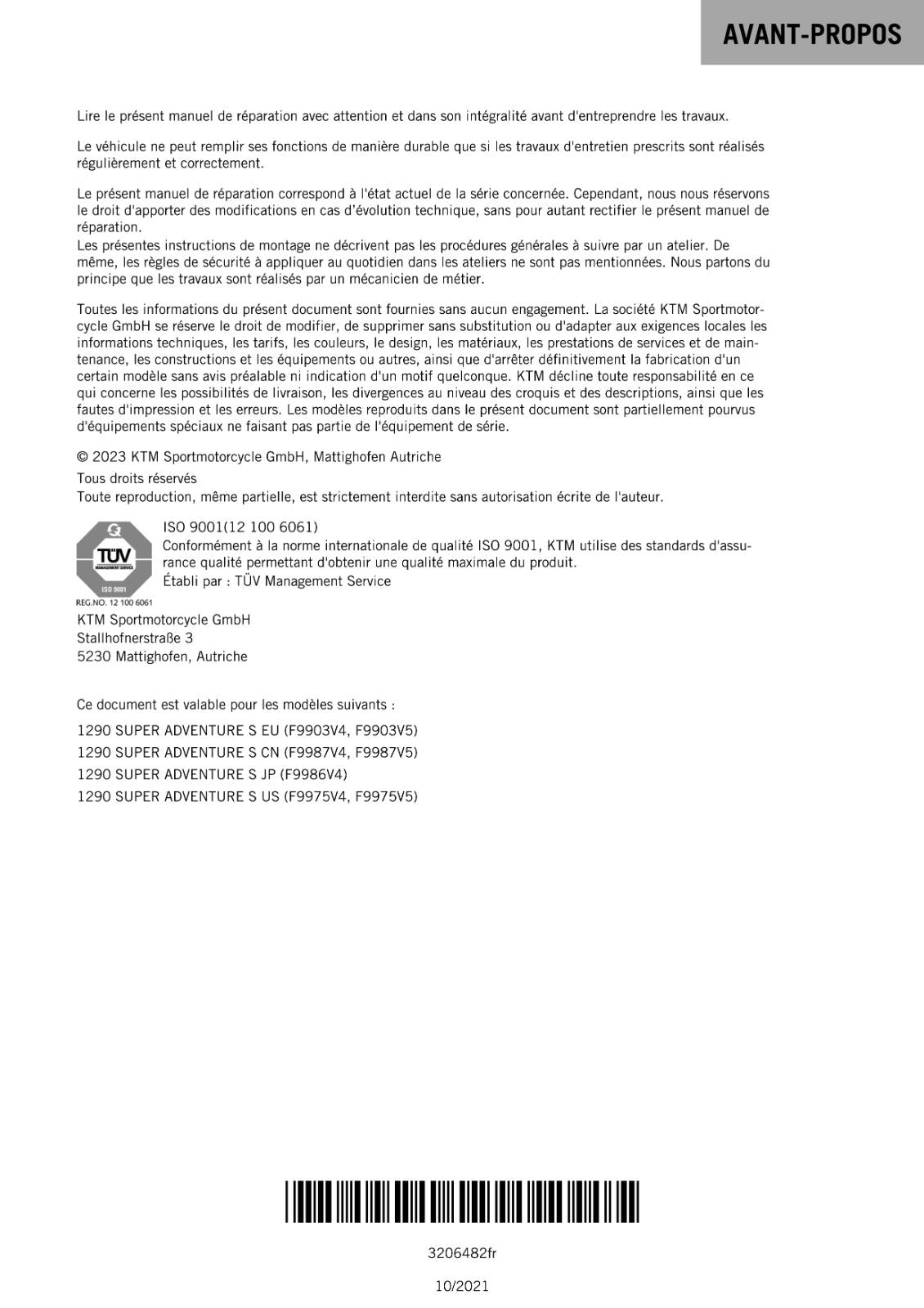 FRENCH LANGUAGE - KTM 2022 - 1290 SUPER ADVENTURE S - 2 MANUAL SET