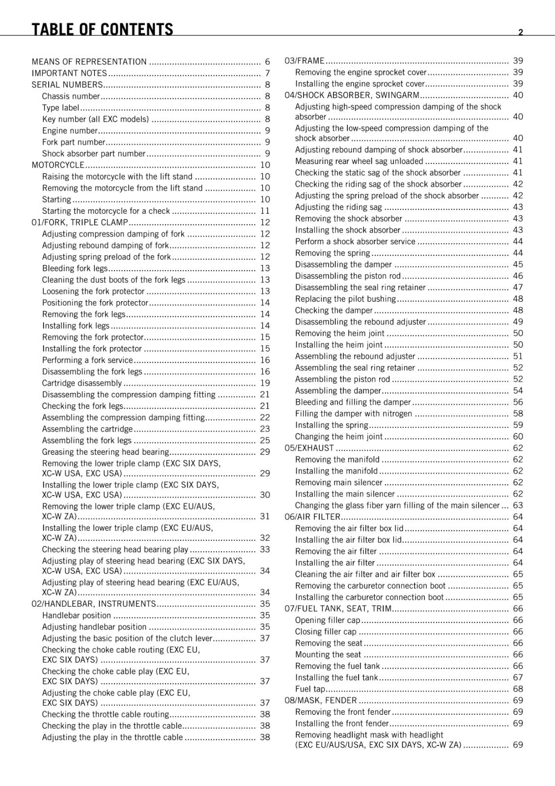 KTM 2009 - 400 450 530 EXC XC-W SIX DAYS - WORKSHOP SERVICE REPAIR MANUAL