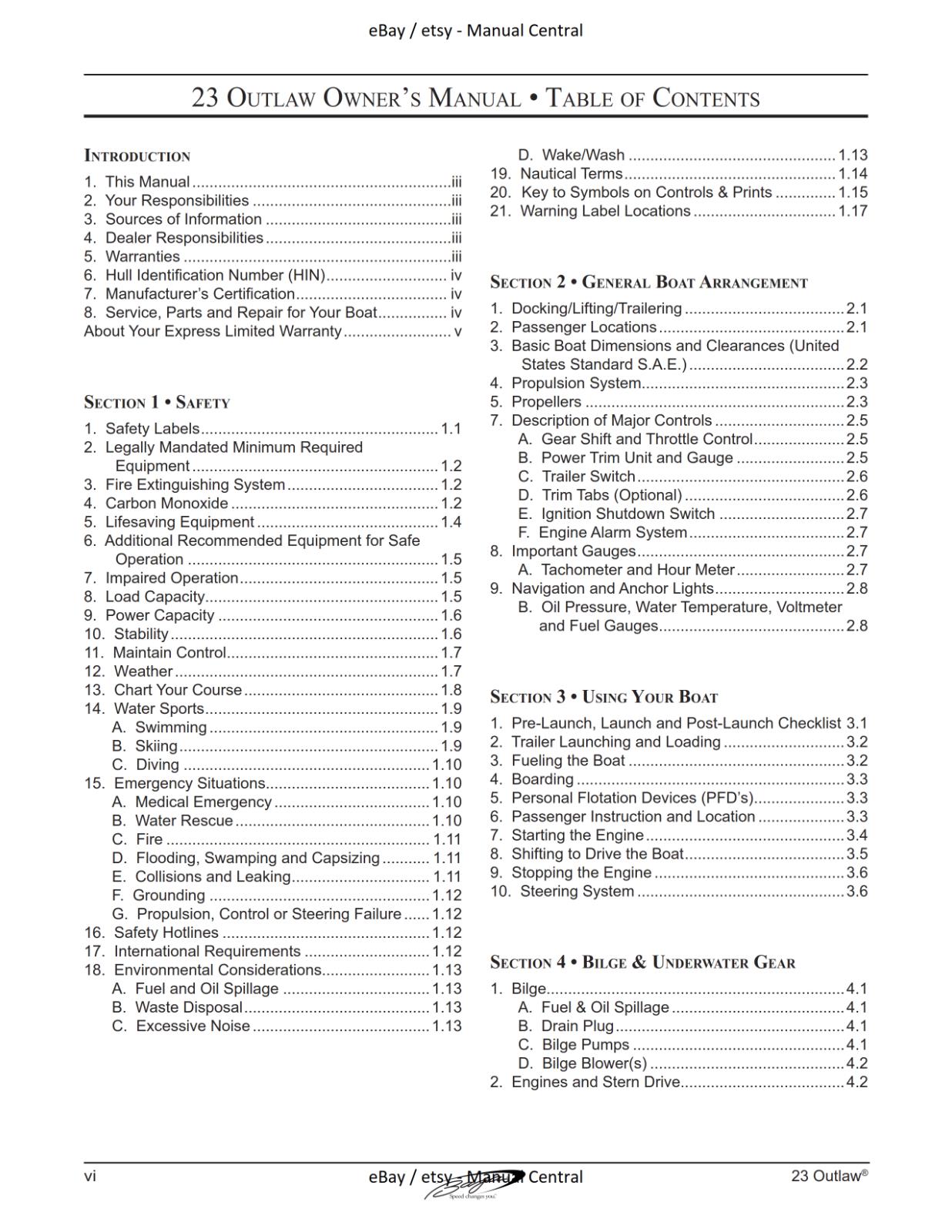 BAJA MARINE 23 OUTLAW BOAT OWNERS MANUAL REPRINTED COMB BOUND