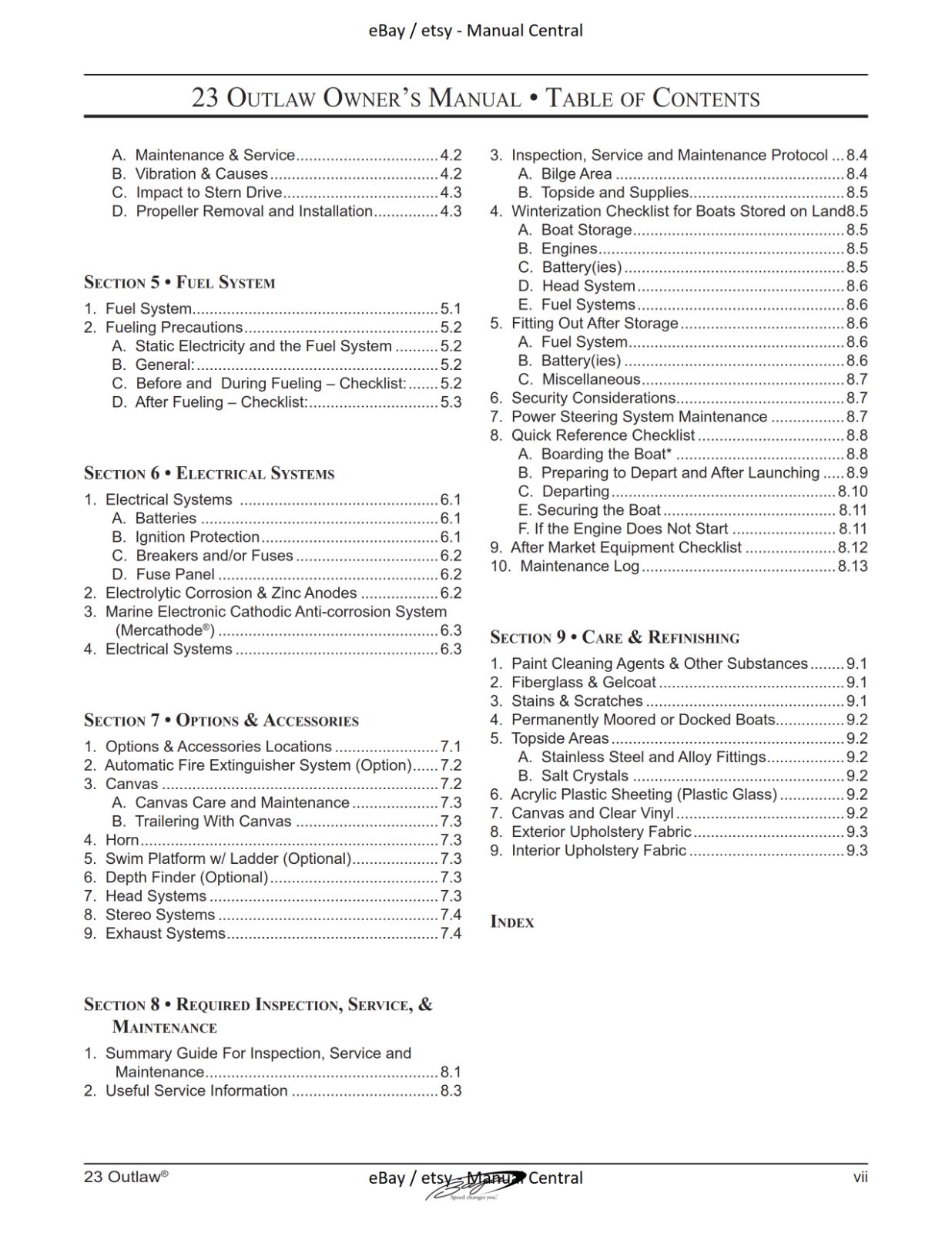 BAJA MARINE 23 OUTLAW BOAT OWNERS MANUAL REPRINTED COMB BOUND