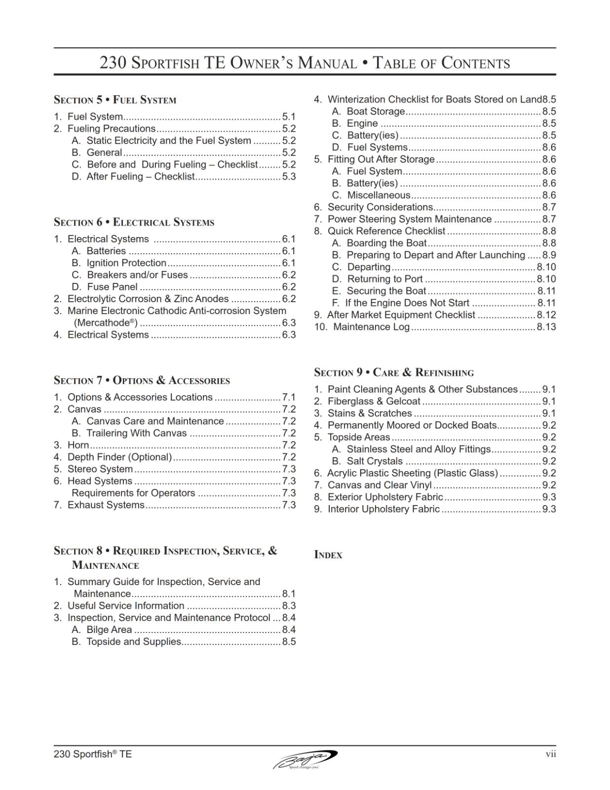 BAJA MARINE 230 SPORTFISH TOURNAMENT ED BOAT OWNERS MANUAL REPRINTED COMB BOUND