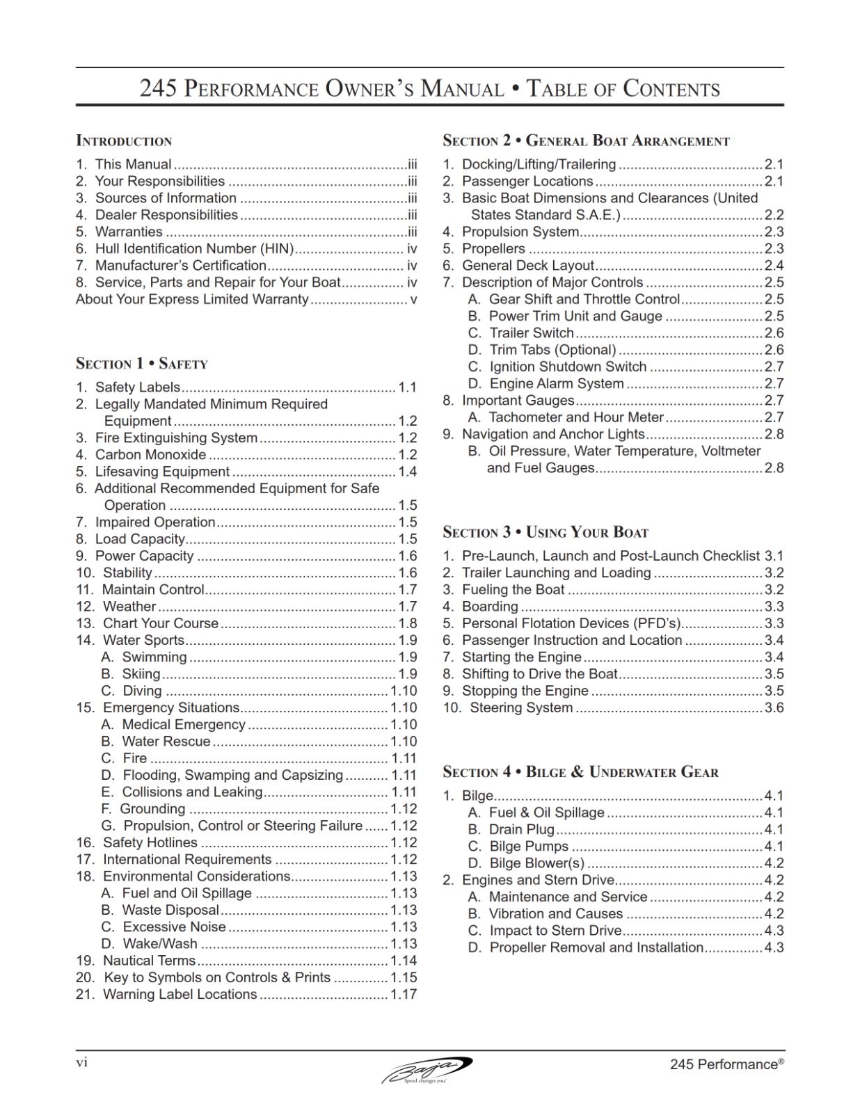 BAJA MARINE 245 PERFORMANCE BOAT OWNERS MANUAL REPRINTED COMB BOUND