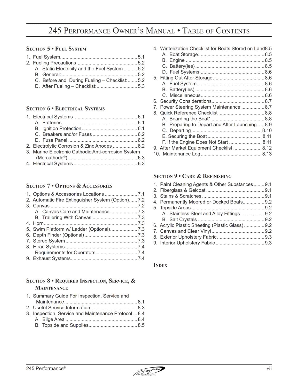 BAJA MARINE 245 PERFORMANCE BOAT OWNERS MANUAL REPRINTED COMB BOUND