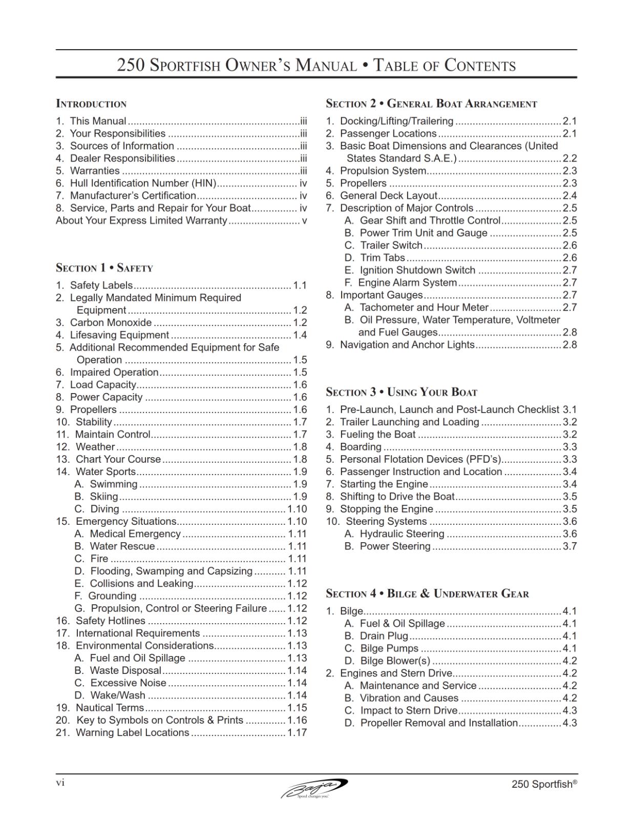 BAJA MARINE 250 SPORTFISH BOAT OWNERS MANUAL REPRINTED COMB BOUND