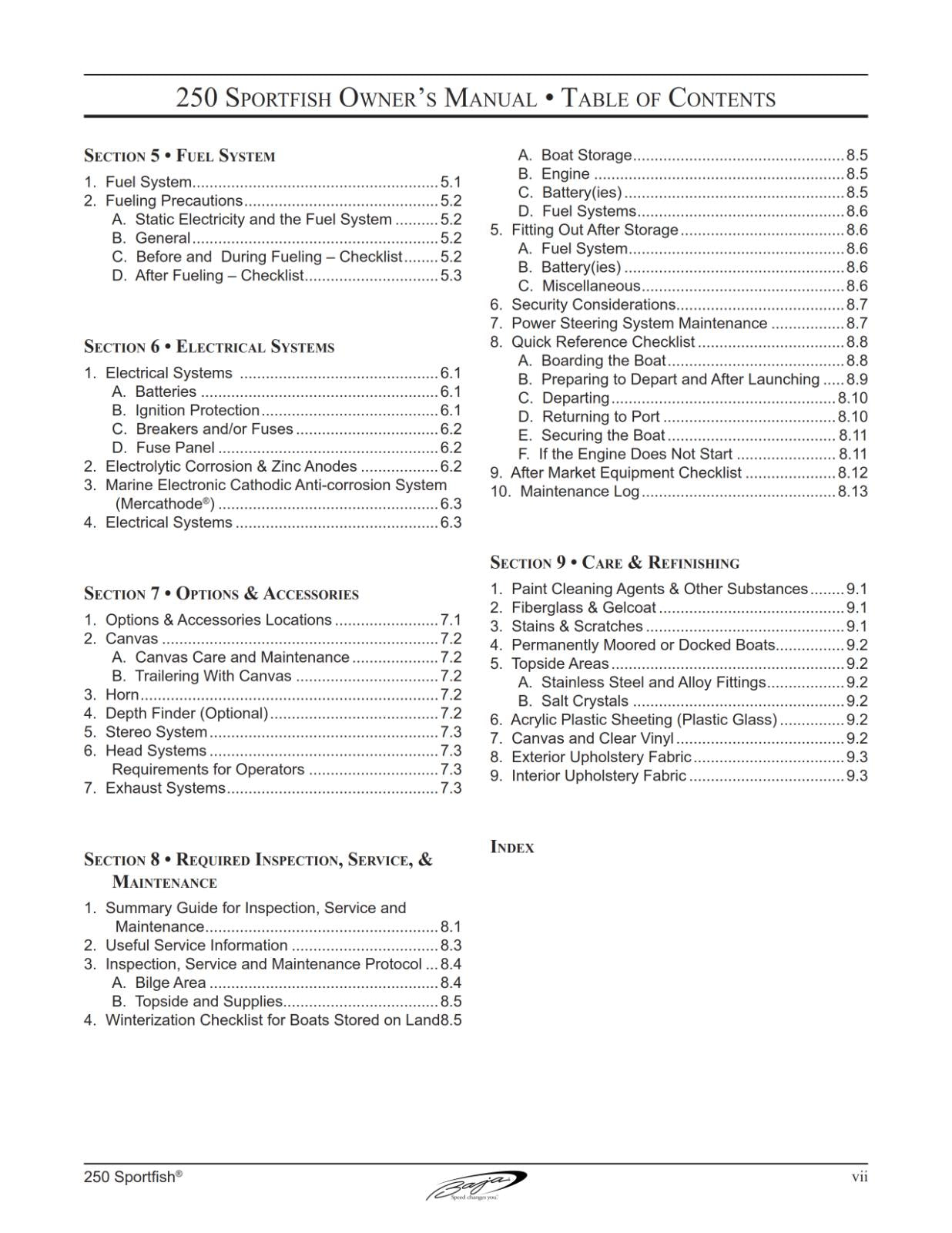 BAJA MARINE 250 SPORTFISH BOAT OWNERS MANUAL REPRINTED COMB BOUND