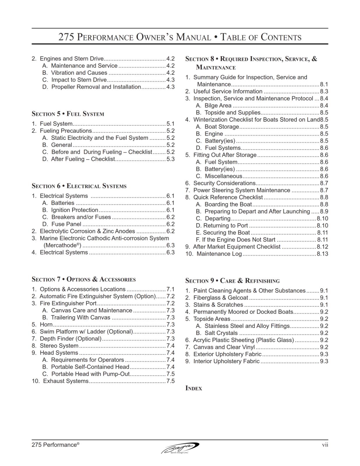 BAJA MARINE 275 PERFORMANCE BOAT OWNERS MANUAL REPRINTED COMB BOUND