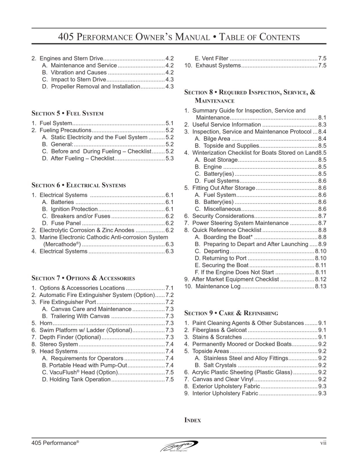 BAJA MARINE 405 PERFORMANCE BOAT OWNERS MANUAL REPRINTED COMB BOUND