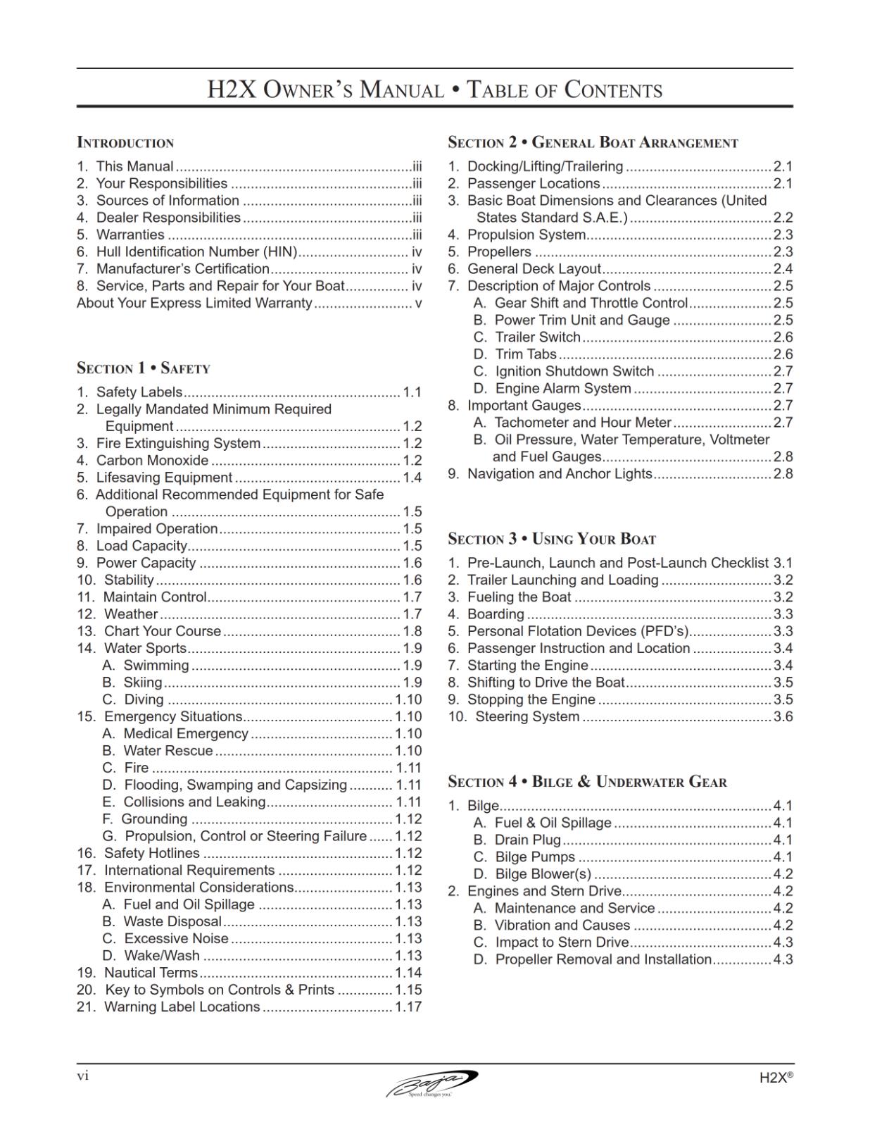 BAJA MARINE H2X BOAT OWNERS MANUAL REPRINTED COMB BOUND