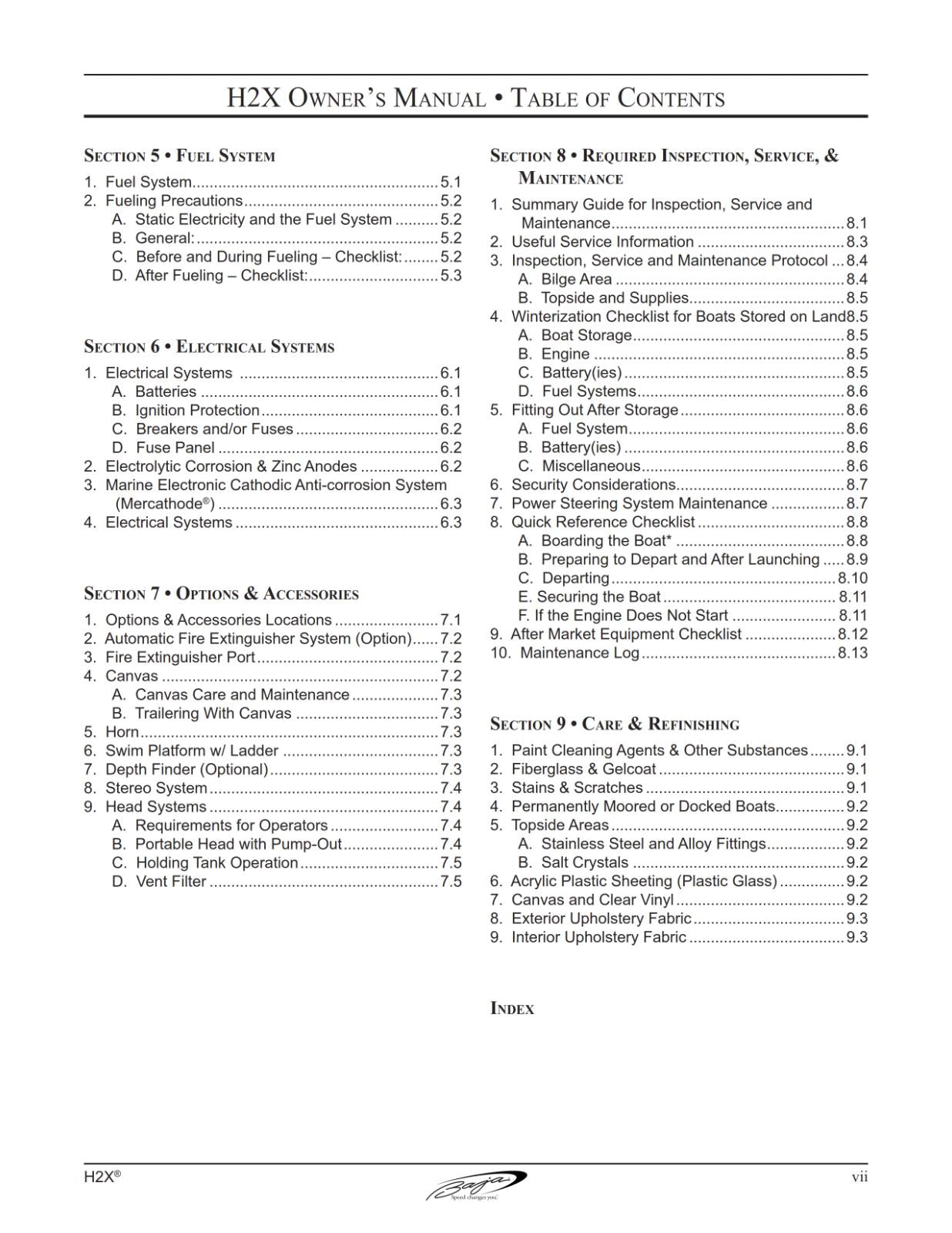 BAJA MARINE H2X BOAT OWNERS MANUAL REPRINTED COMB BOUND