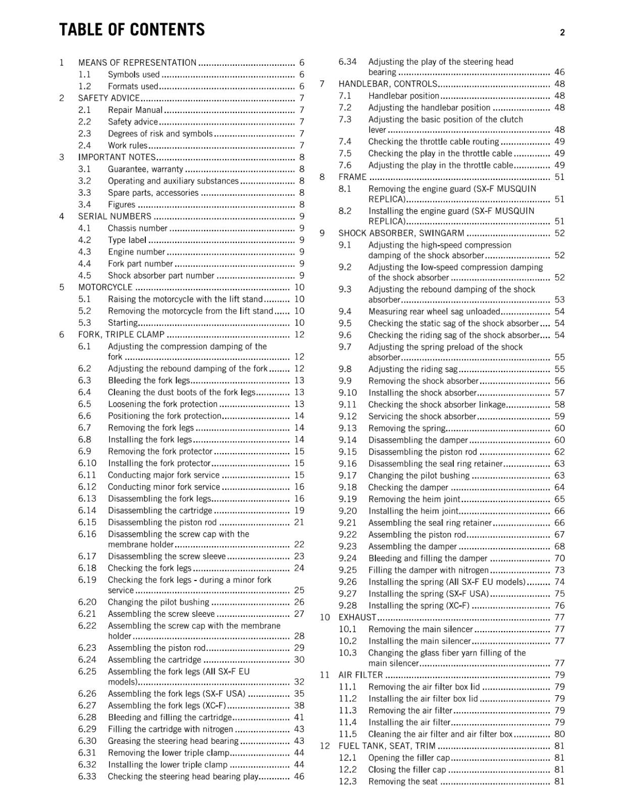 KTM 2011 - 250 SX-F MUSQUIN REPLICA XC-F - WORKSHOP SERVICE REPAIR MANUAL