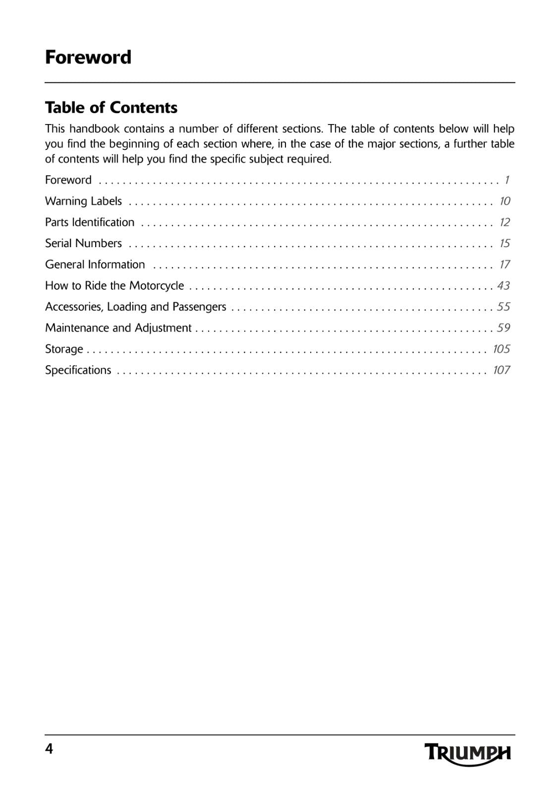 TRIUMPH OWNERS HANDBOOK MANUAL - 2009 TO 2013 - TIGER 1050 ABS SE