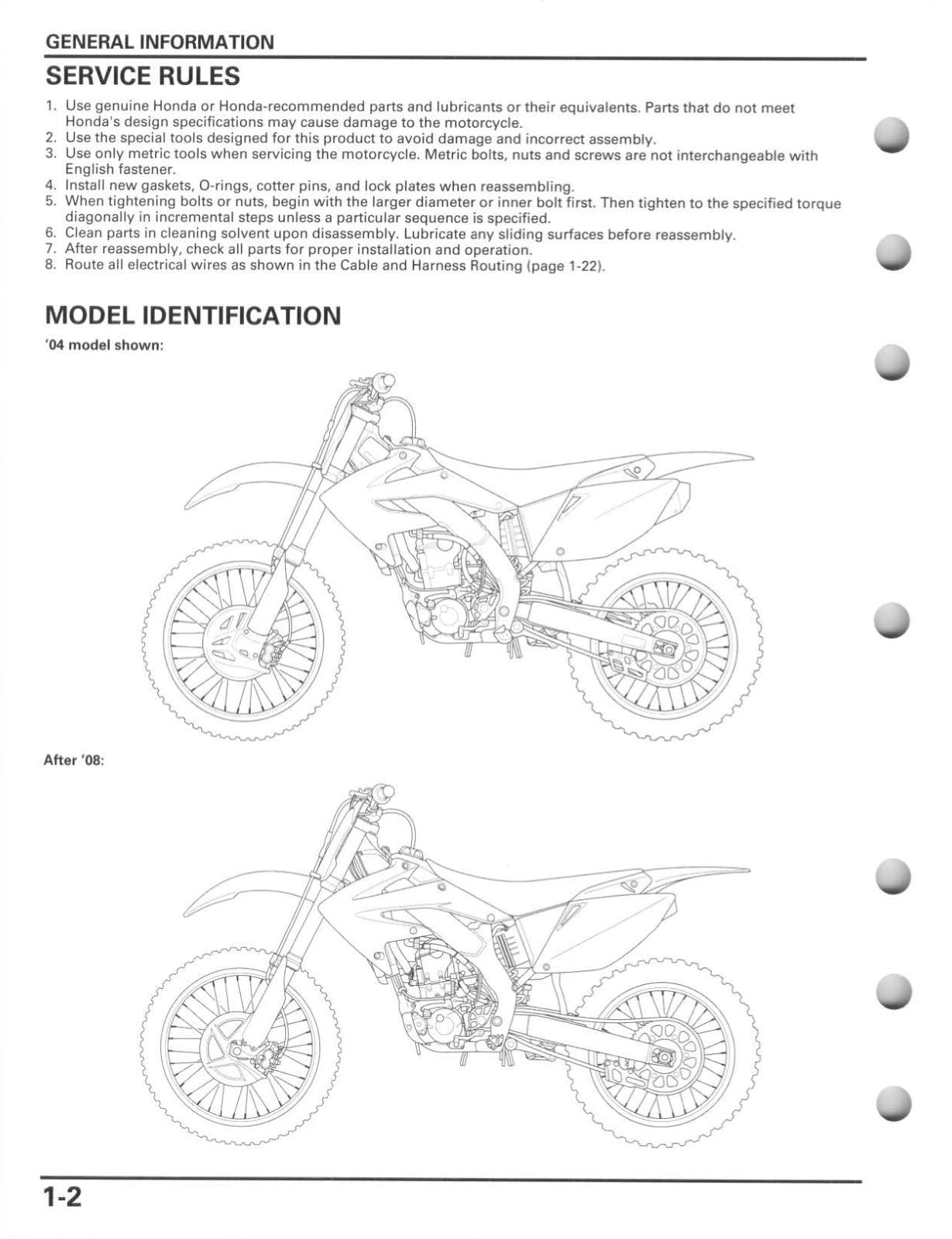 HONDA CRF250R 2004 - 2009 WORKSHOP SERVICE REPAIR MANUAL