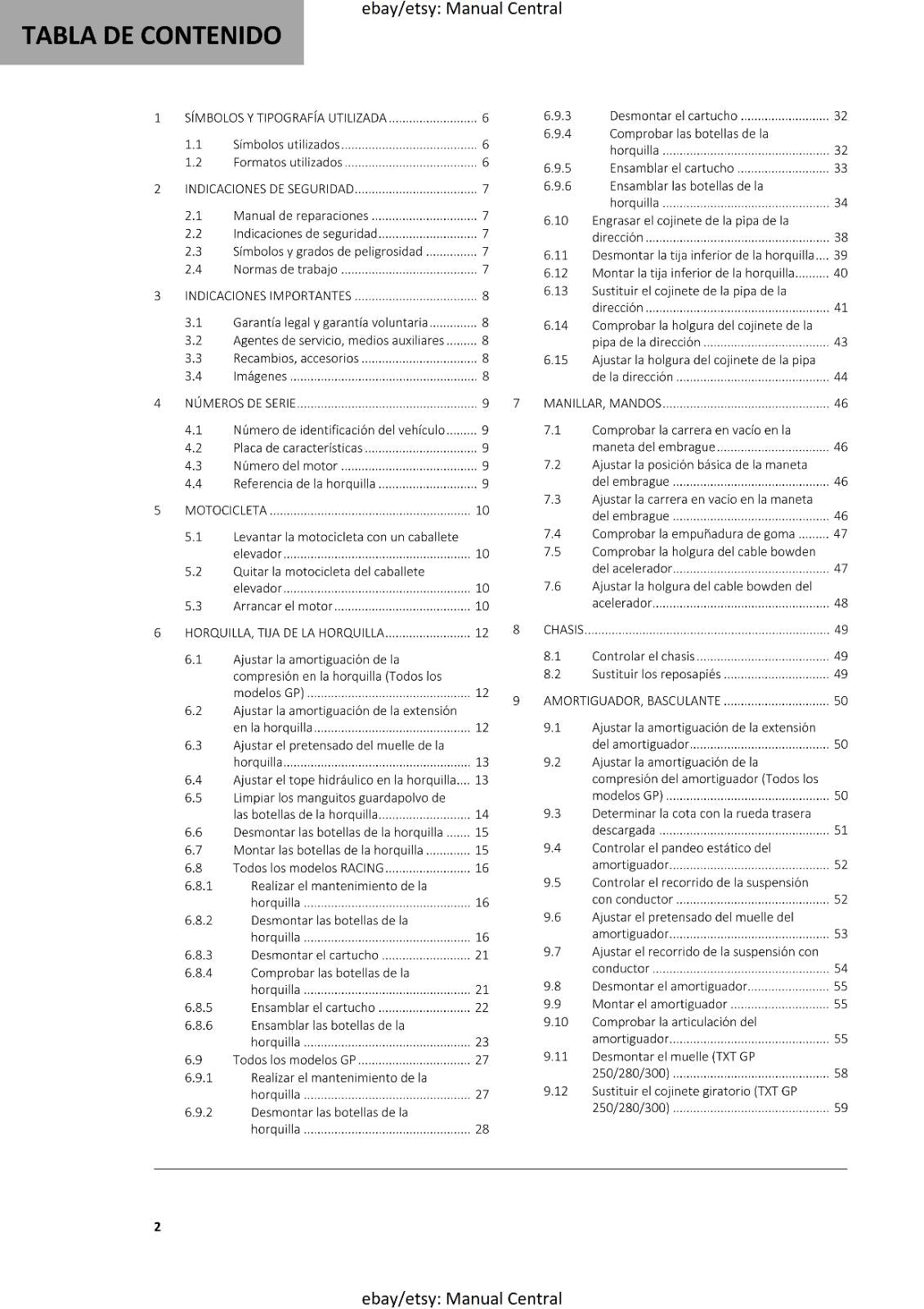 SPANISH LANGUAGE GASGAS 2020 TXT RACING GP 125 250 280 300 MANUAL DE REPARACION