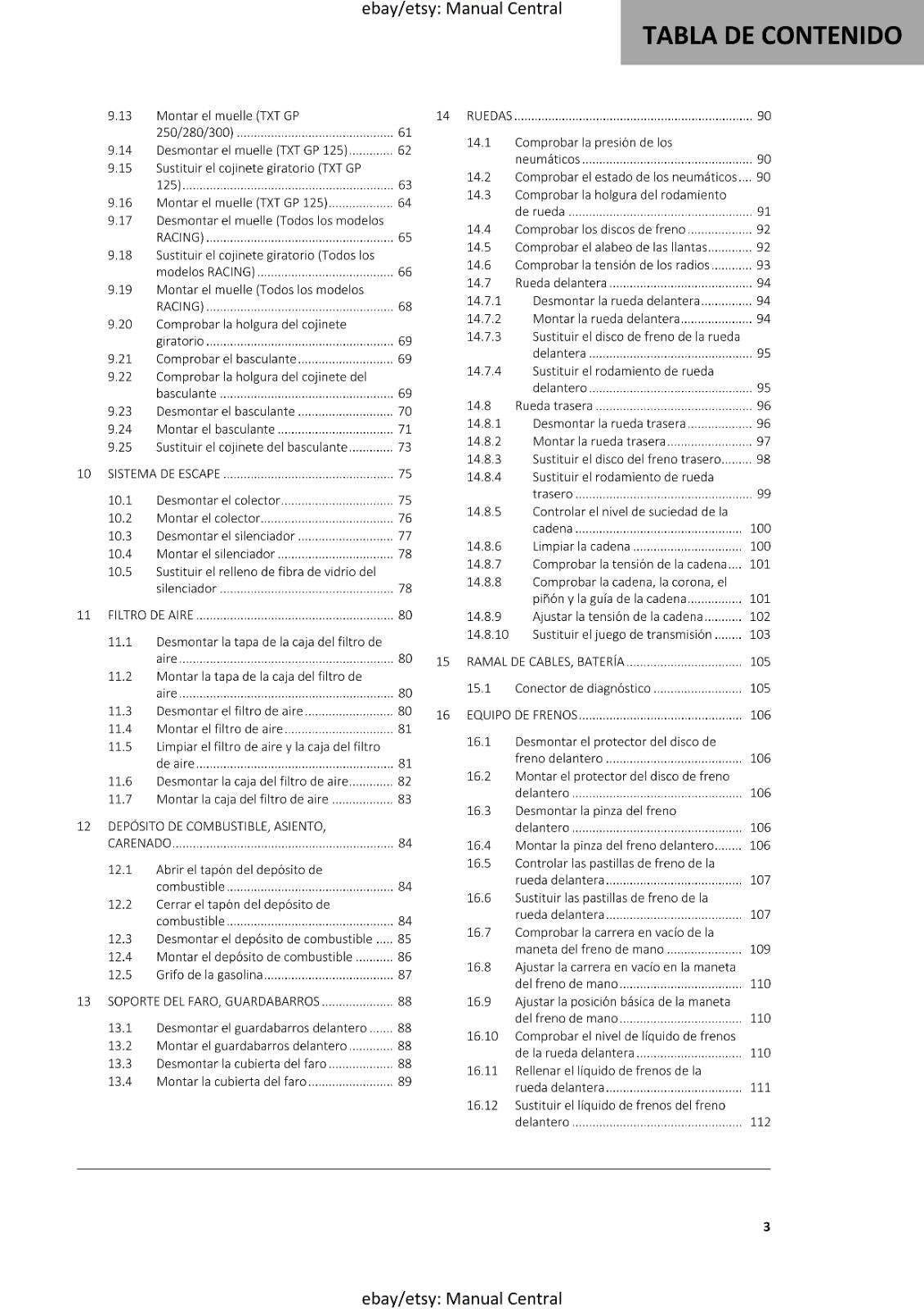 SPANISH LANGUAGE GASGAS 2020 TXT RACING GP 125 250 280 300 MANUAL DE REPARACION