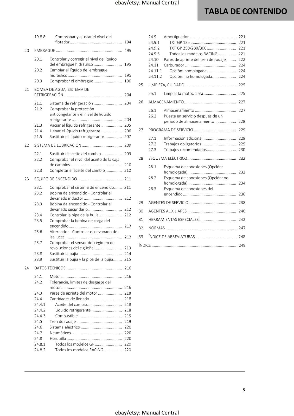 SPANISH LANGUAGE GASGAS 2020 TXT RACING GP 125 250 280 300 MANUAL DE REPARACION