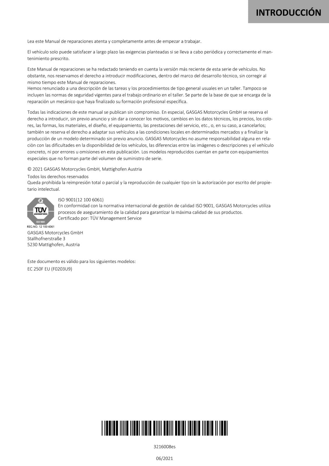 SPANISH LANGUAGE GASGAS 2021 - EC 250F - MANUAL DE REPARACION