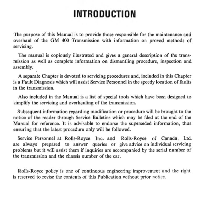 ROLLS ROYCE SILVER SHADOW BENTLEY T SERIES GM 400 TURBO HYDRA-MATIC TRANSMISSION