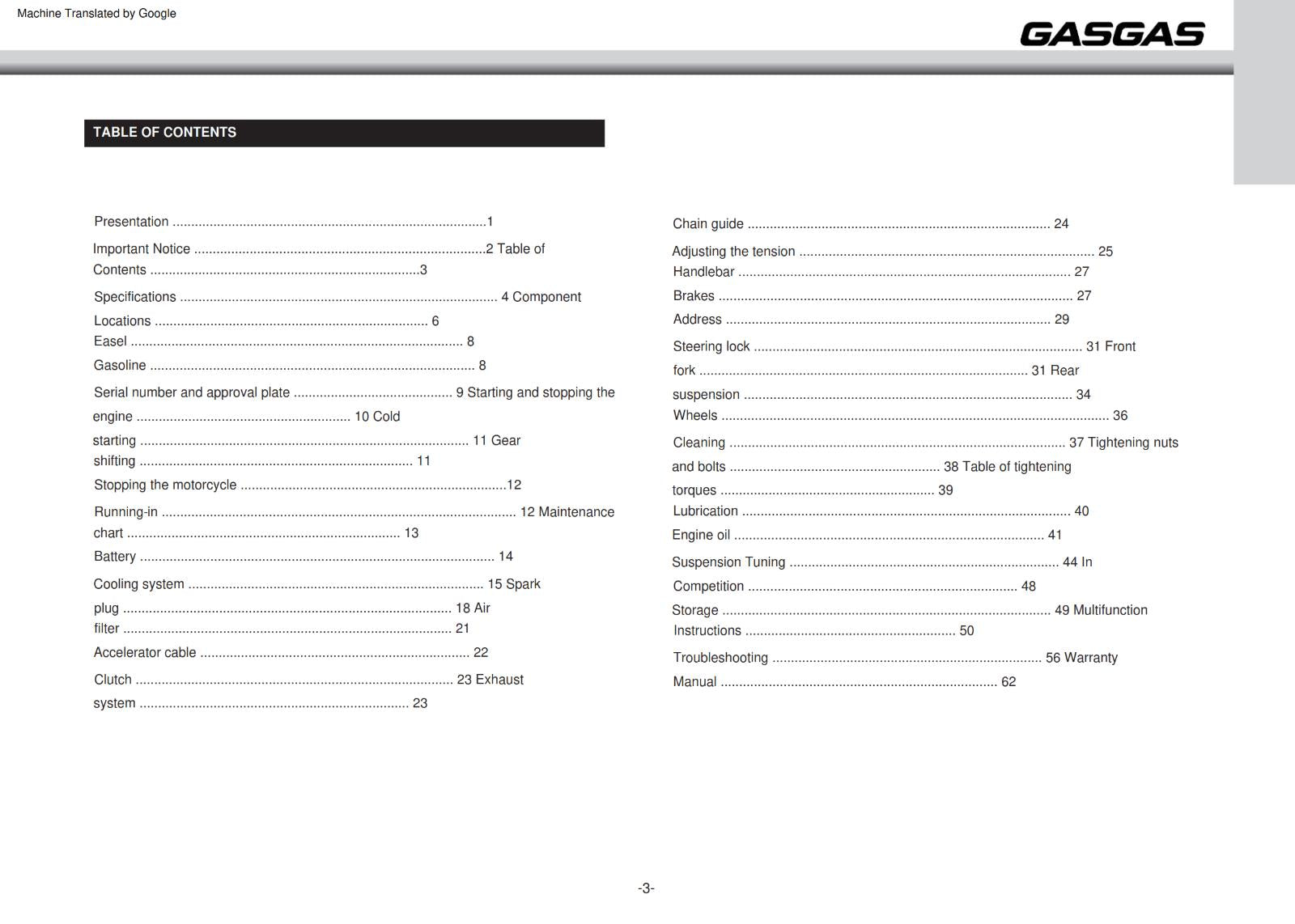 GASGAS 2013 OWNERS MANUAL - EC 250 300 F 4T - SEE DESCRIPTION