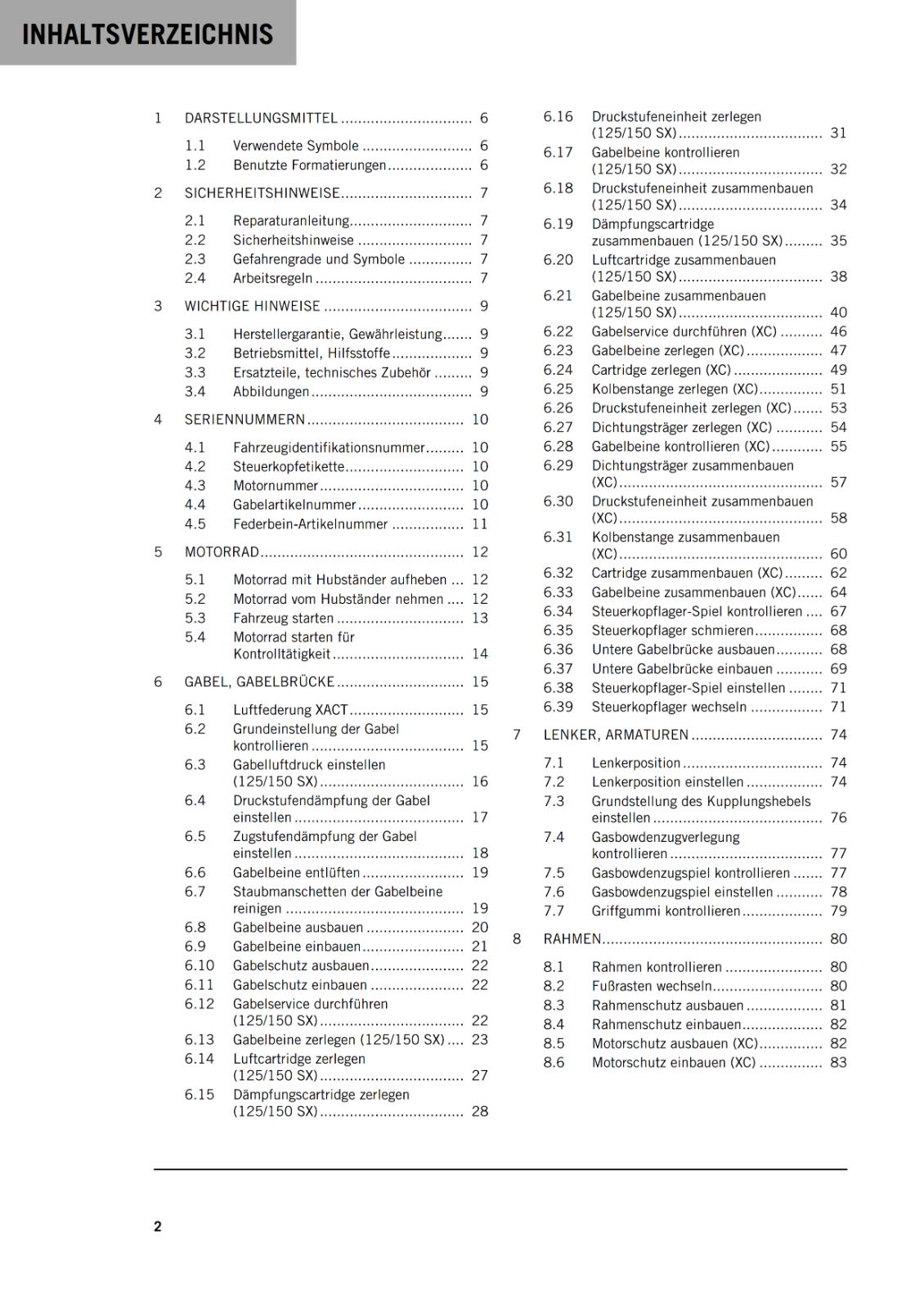 GERMAN - KTM 2025 - 125 150 SX XC  - REPARATURANLEITUNG