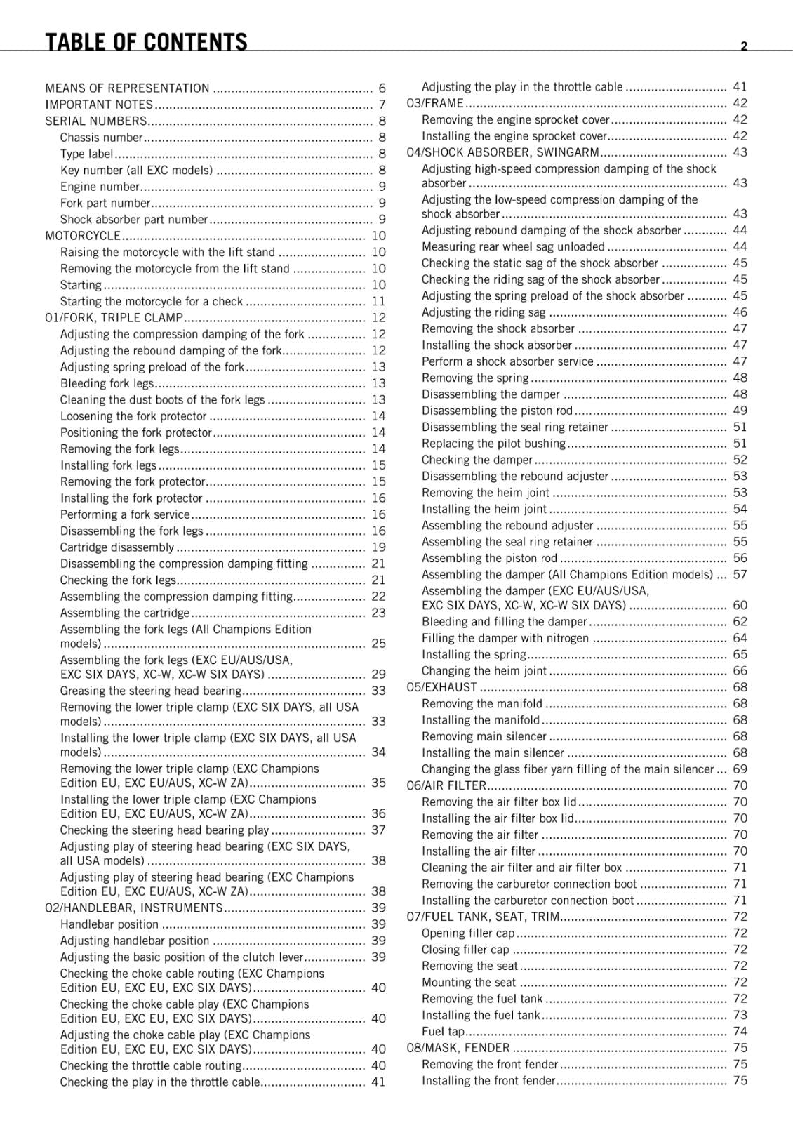 KTM 2010 - 400 450 530 EXC SIX DAYS CHAMPION EDITION XC-W - WORKSHOP SERVICE