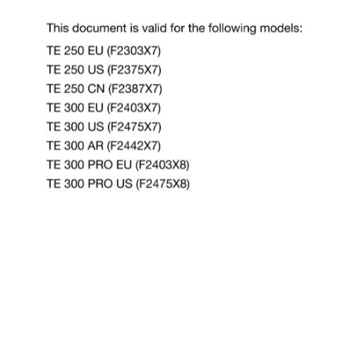 HUSQVARNA 2024 - TE 250 300 PRO EU US CN AR - REPAIR WORKSHOP SERVICE MANUAL